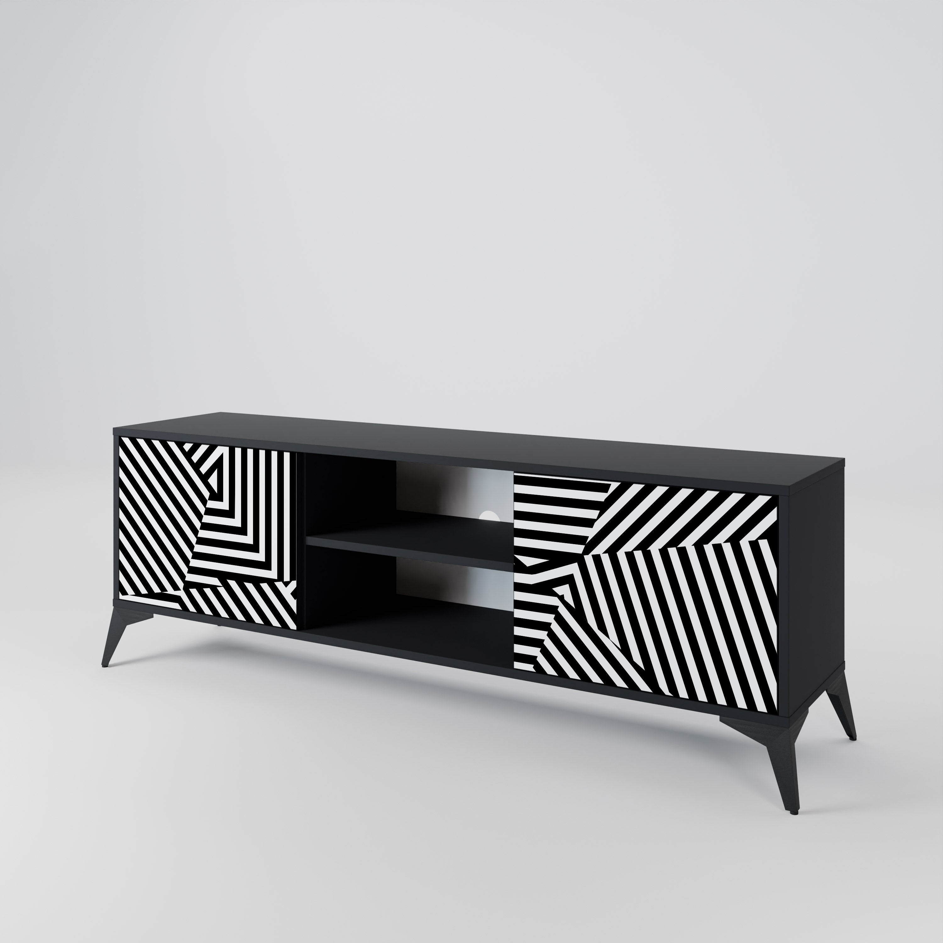 ILLUSIONARY LATTICE 2-Door TV Stand in Black Finish
