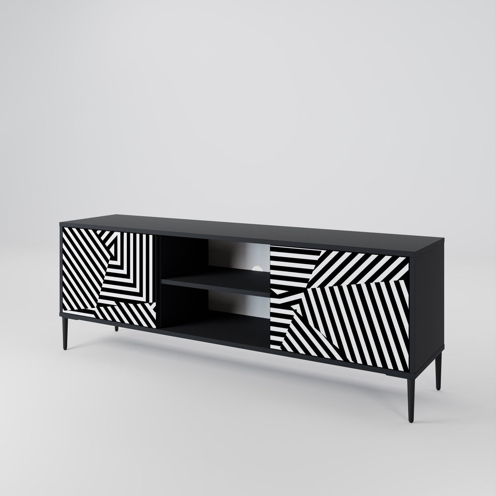 ILLUSIONARY LATTICE 2-Door TV Stand in Black Finish
