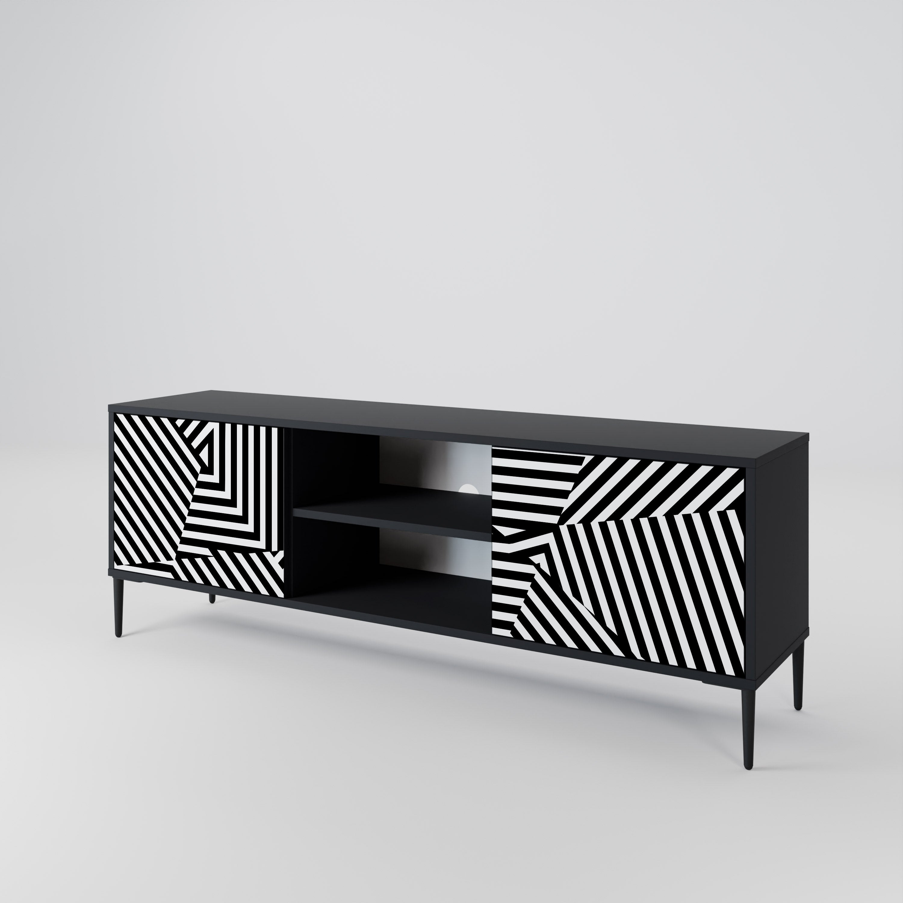 ILLUSIONARY LATTICE 2-Door TV Stand in Black Finish