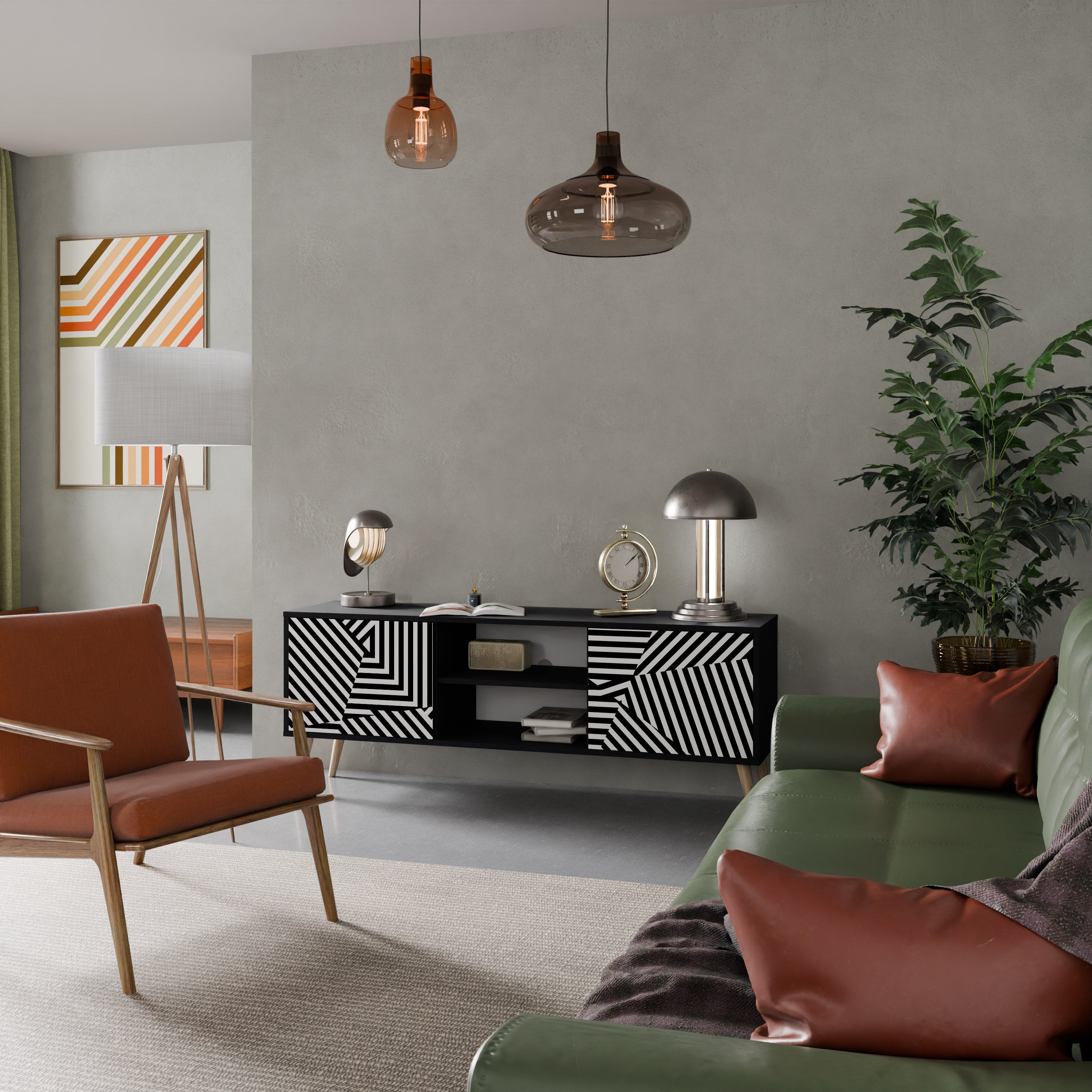 ILLUSIONARY LATTICE 2-Door TV Stand in Black Finish