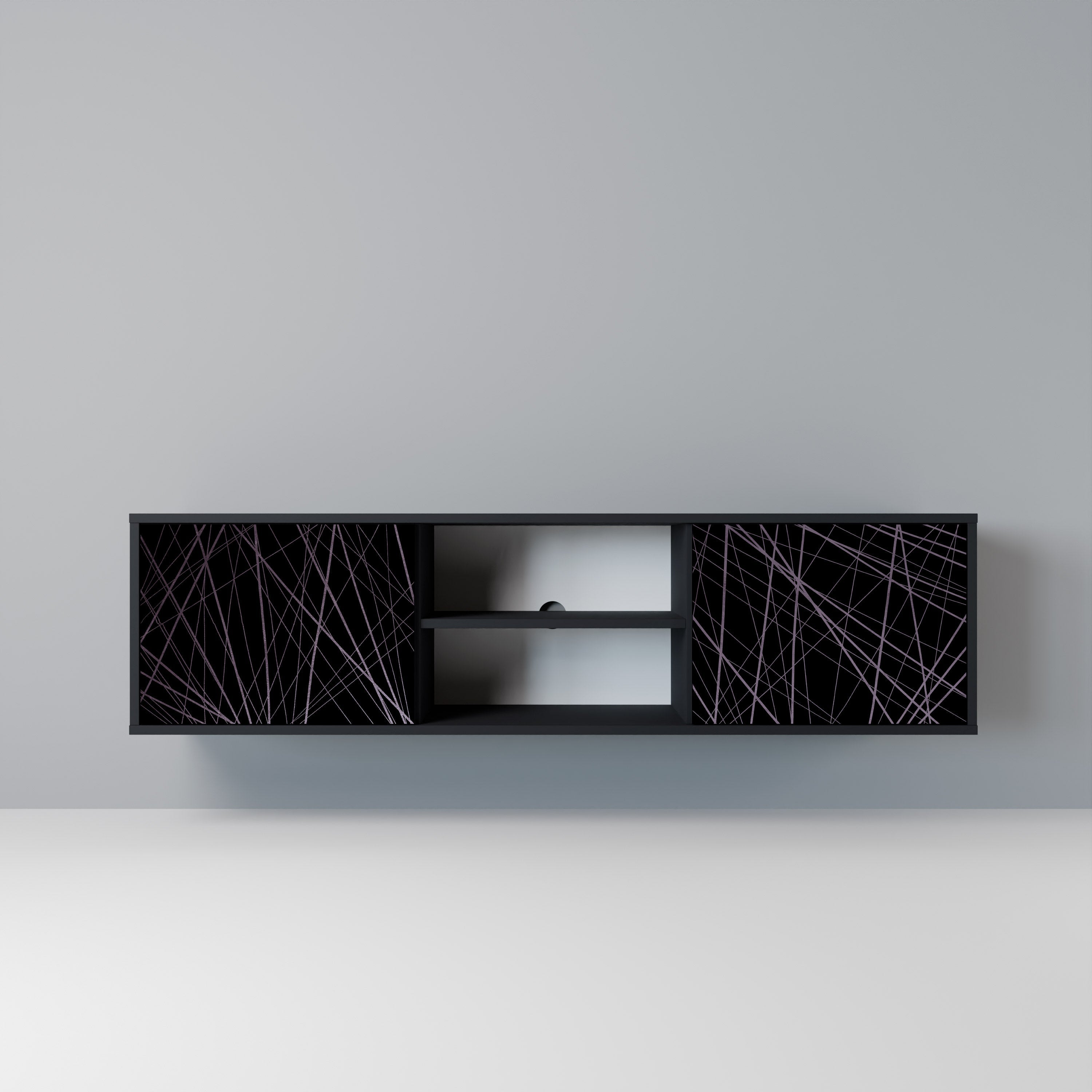 SHIMMER SPIDERGRAM 2-Door TV Stand in Black Finish