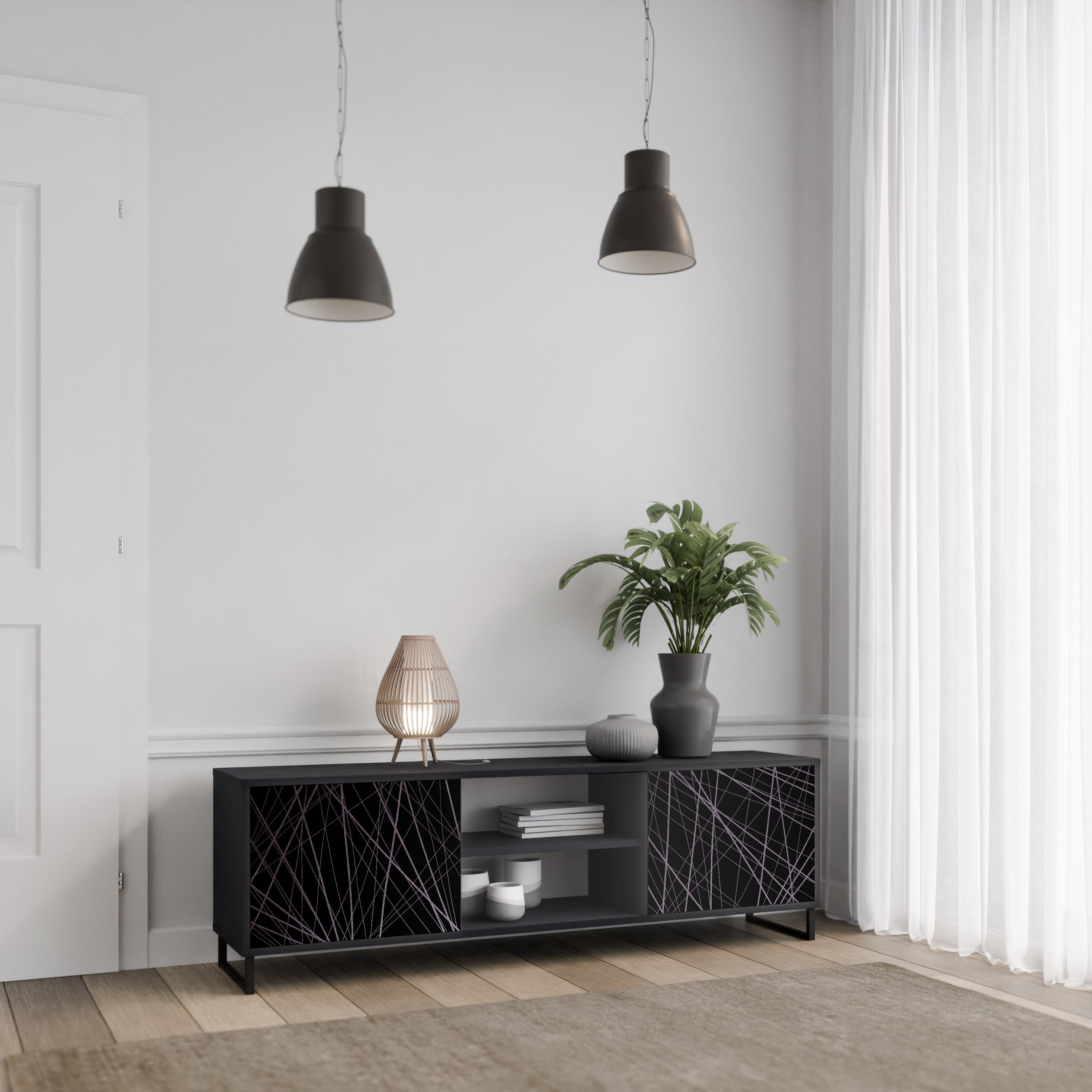 SHIMMER SPIDERGRAM 2-Door TV Stand in Black Finish