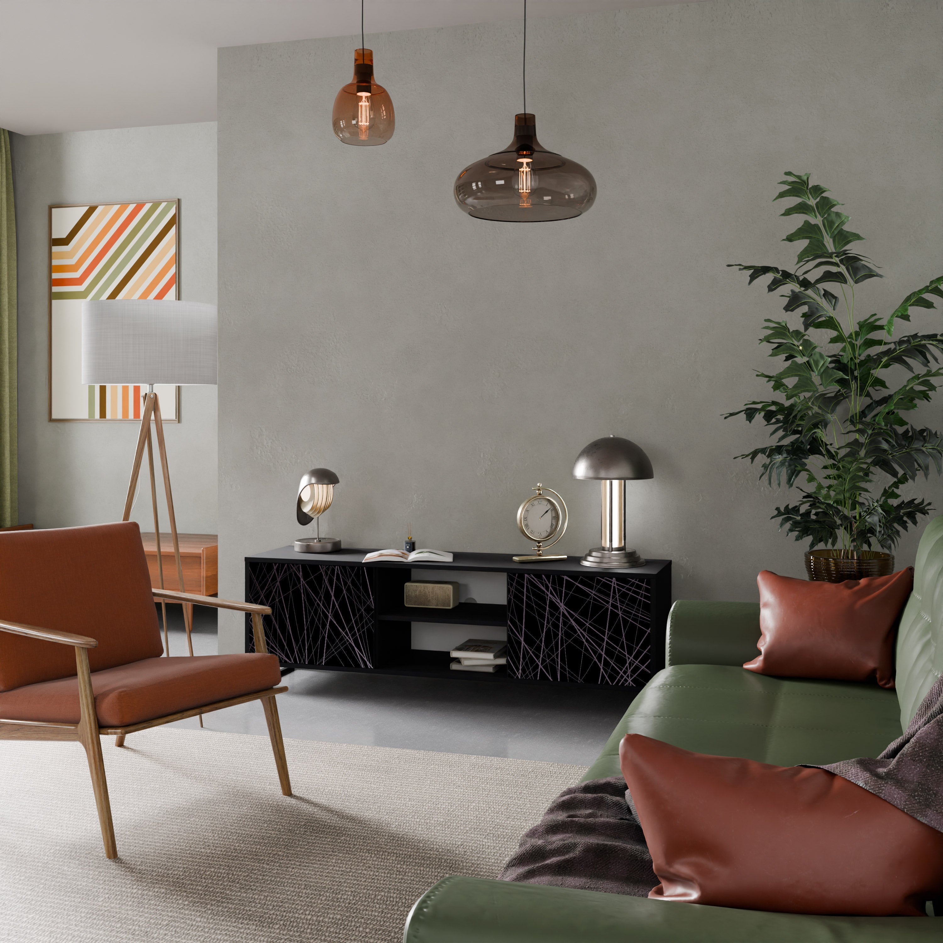 SHIMMER SPIDERGRAM 2-Door TV Stand in Black Finish