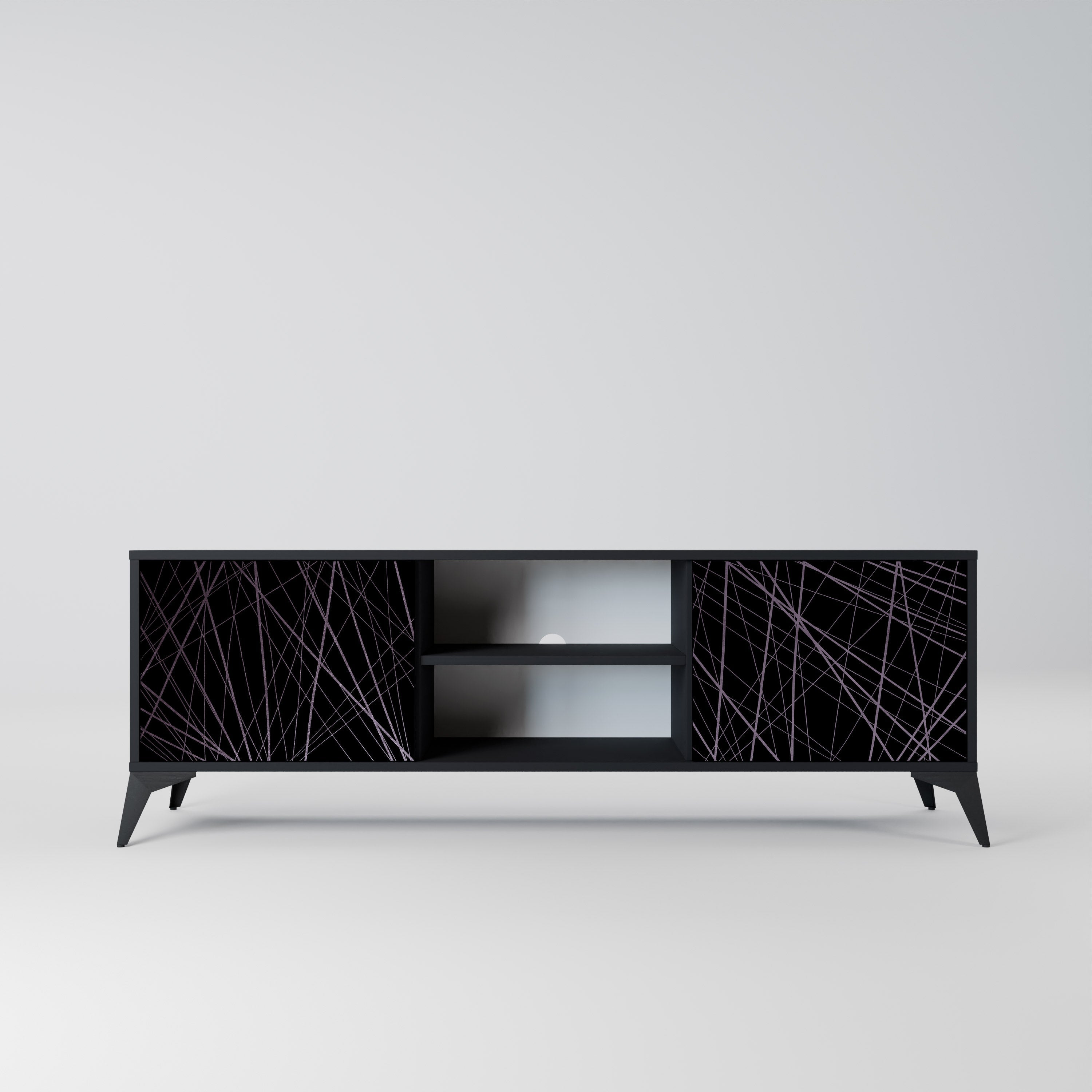 SHIMMER SPIDERGRAM 2-Door TV Stand in Black Finish