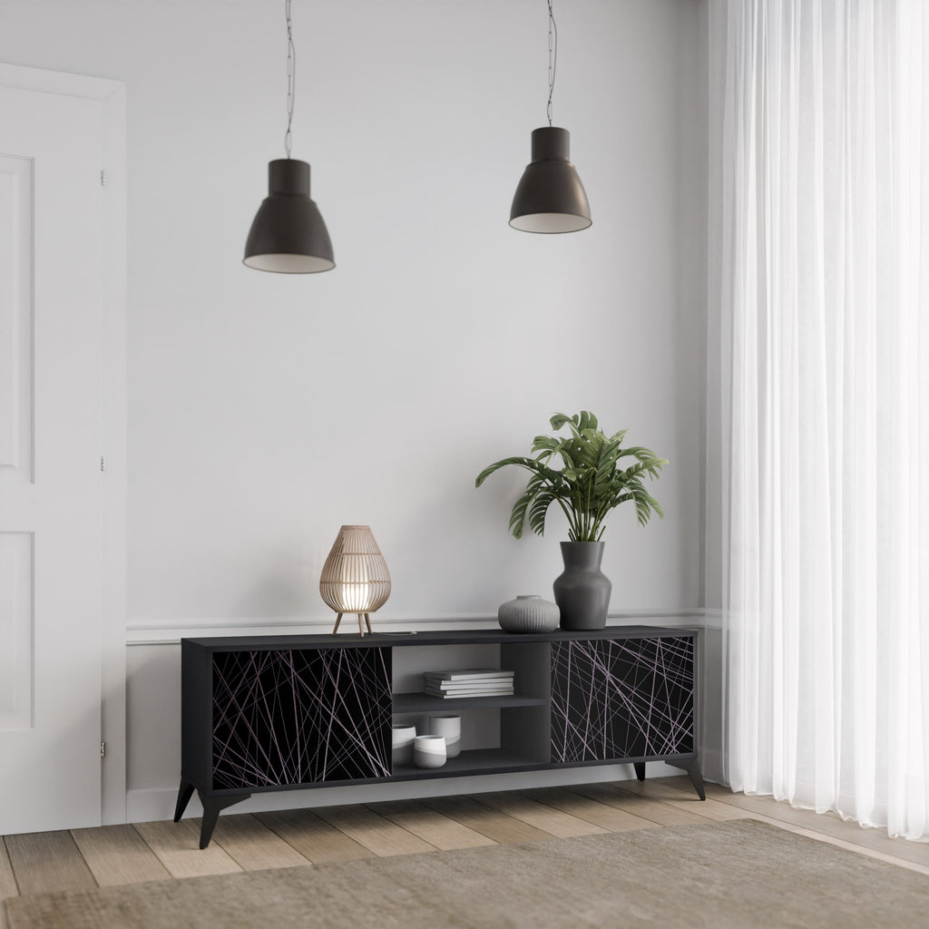 SHIMMER SPIDERGRAM 2-Door TV Stand in Black Finish