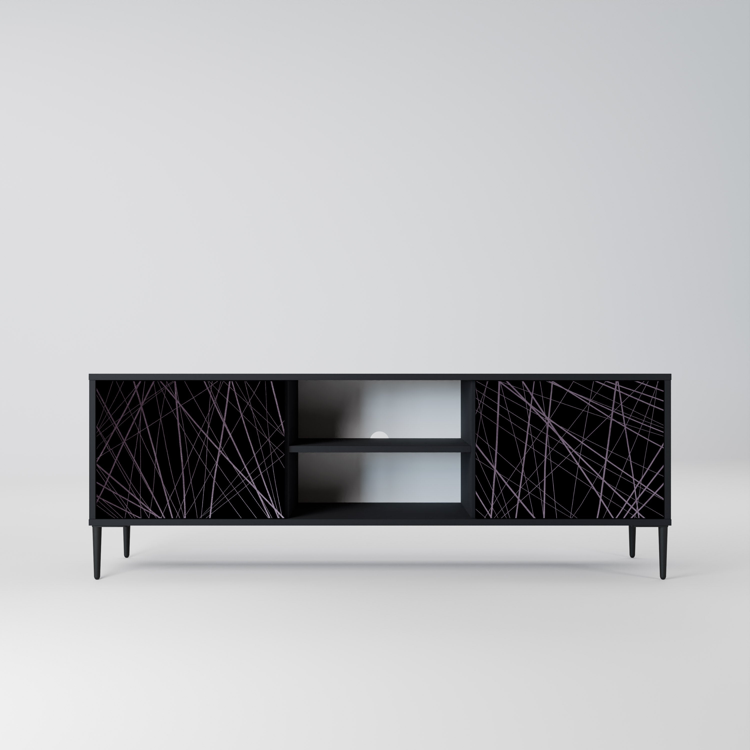 SHIMMER SPIDERGRAM 2-Door TV Stand in Black Finish