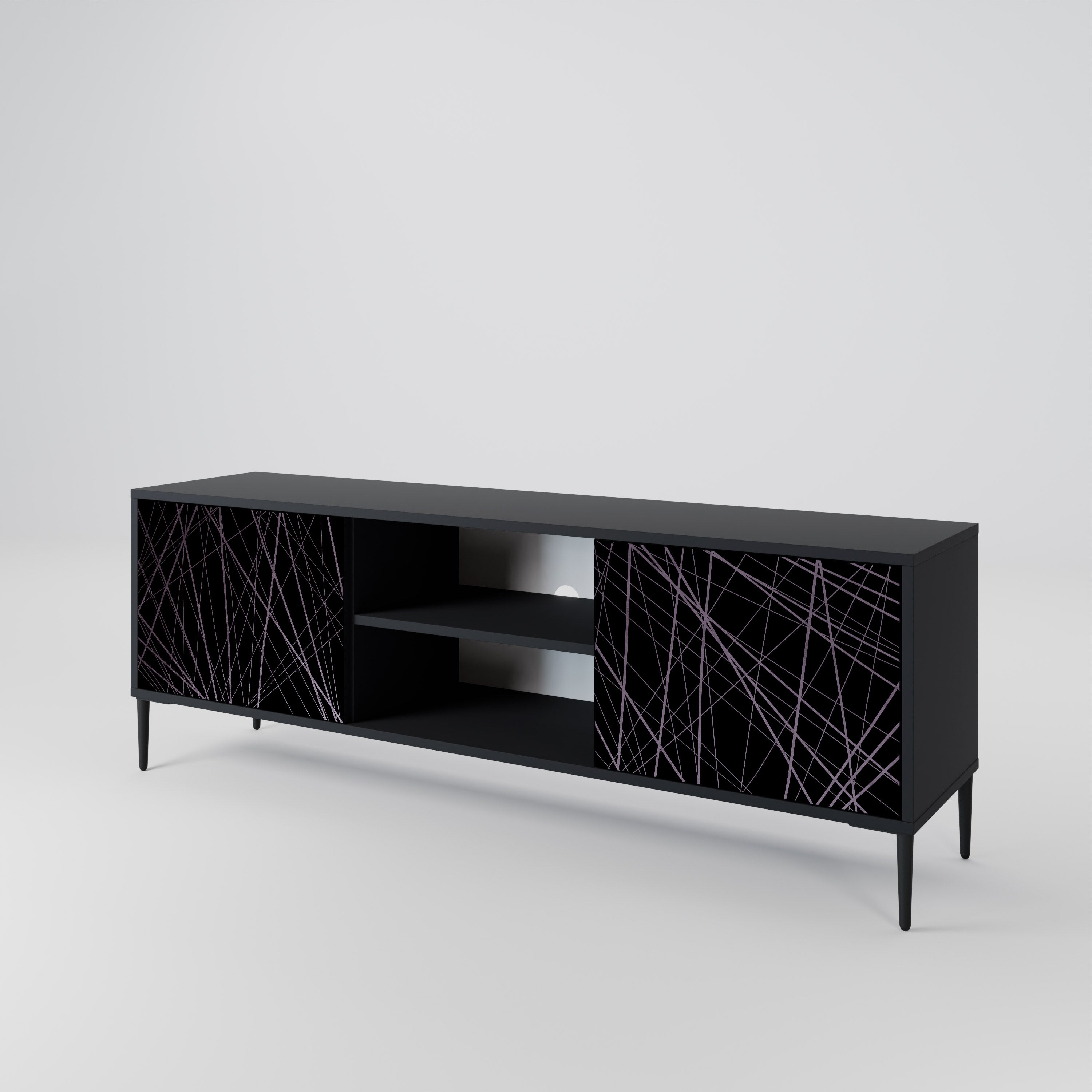SHIMMER SPIDERGRAM 2-Door TV Stand in Black Finish