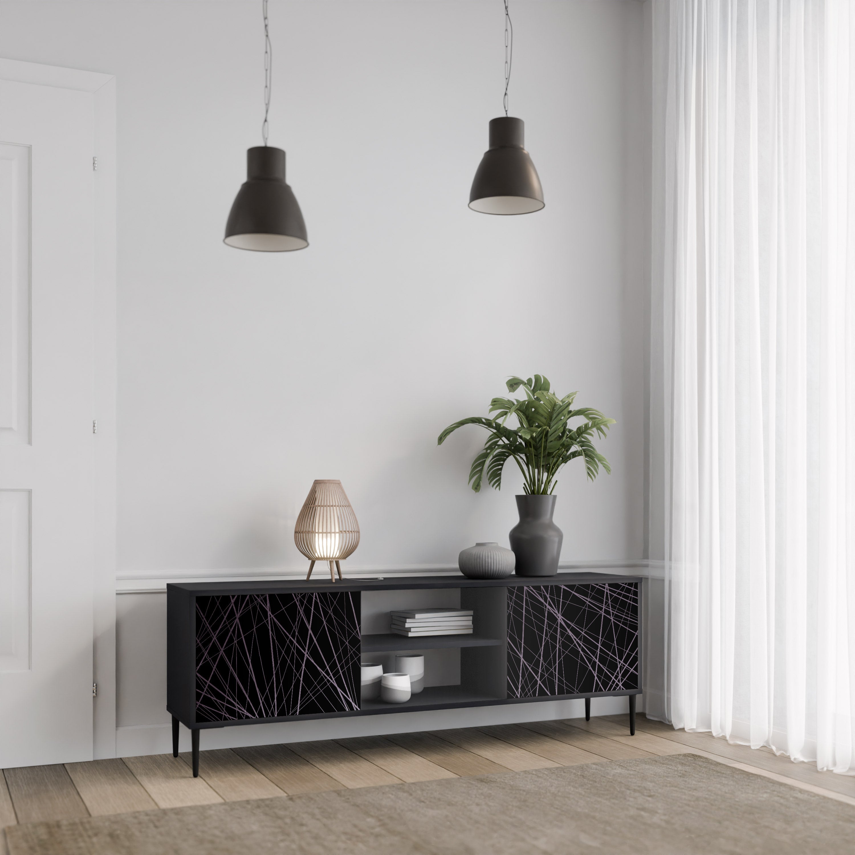 SHIMMER SPIDERGRAM 2-Door TV Stand in Black Finish