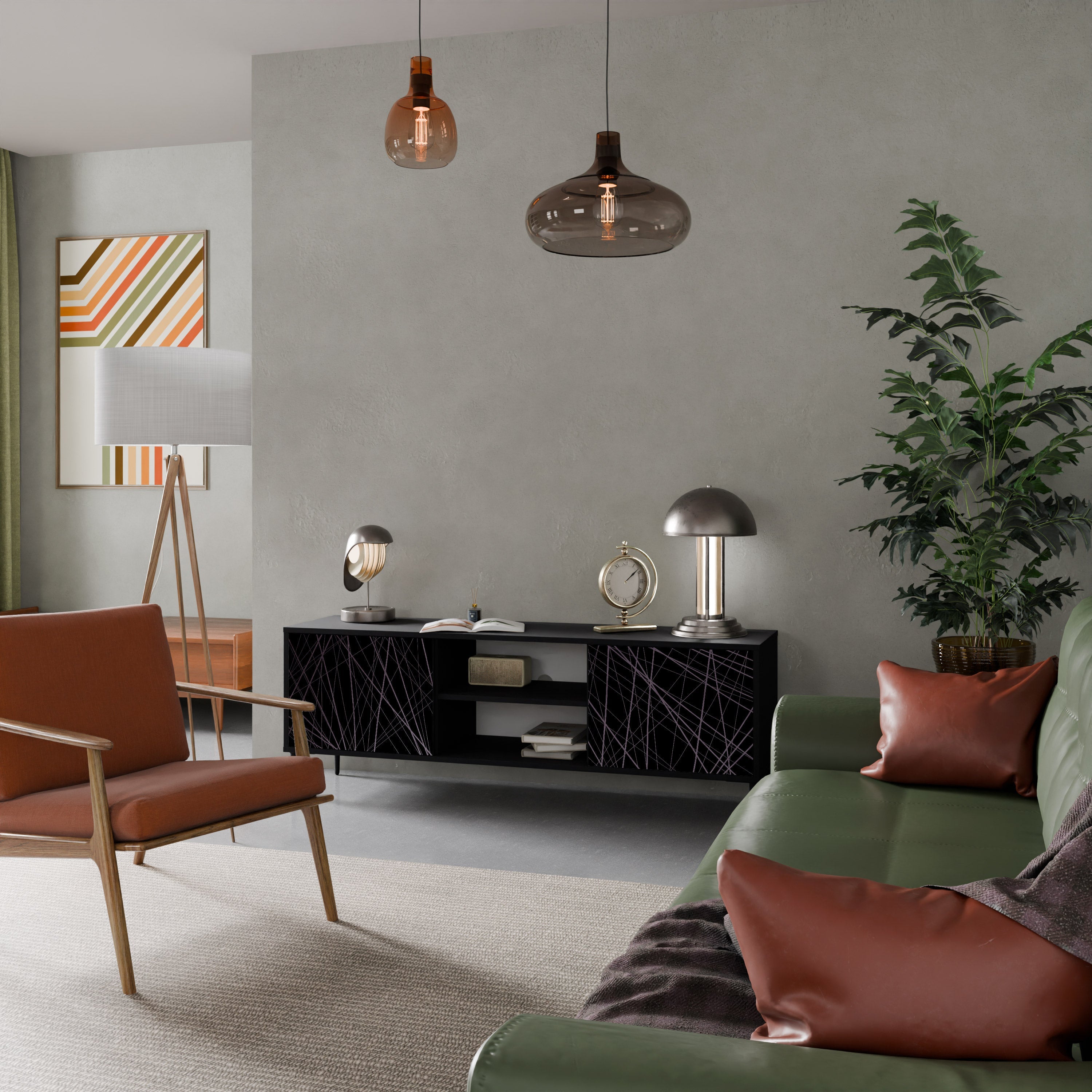 SHIMMER SPIDERGRAM 2-Door TV Stand in Black Finish