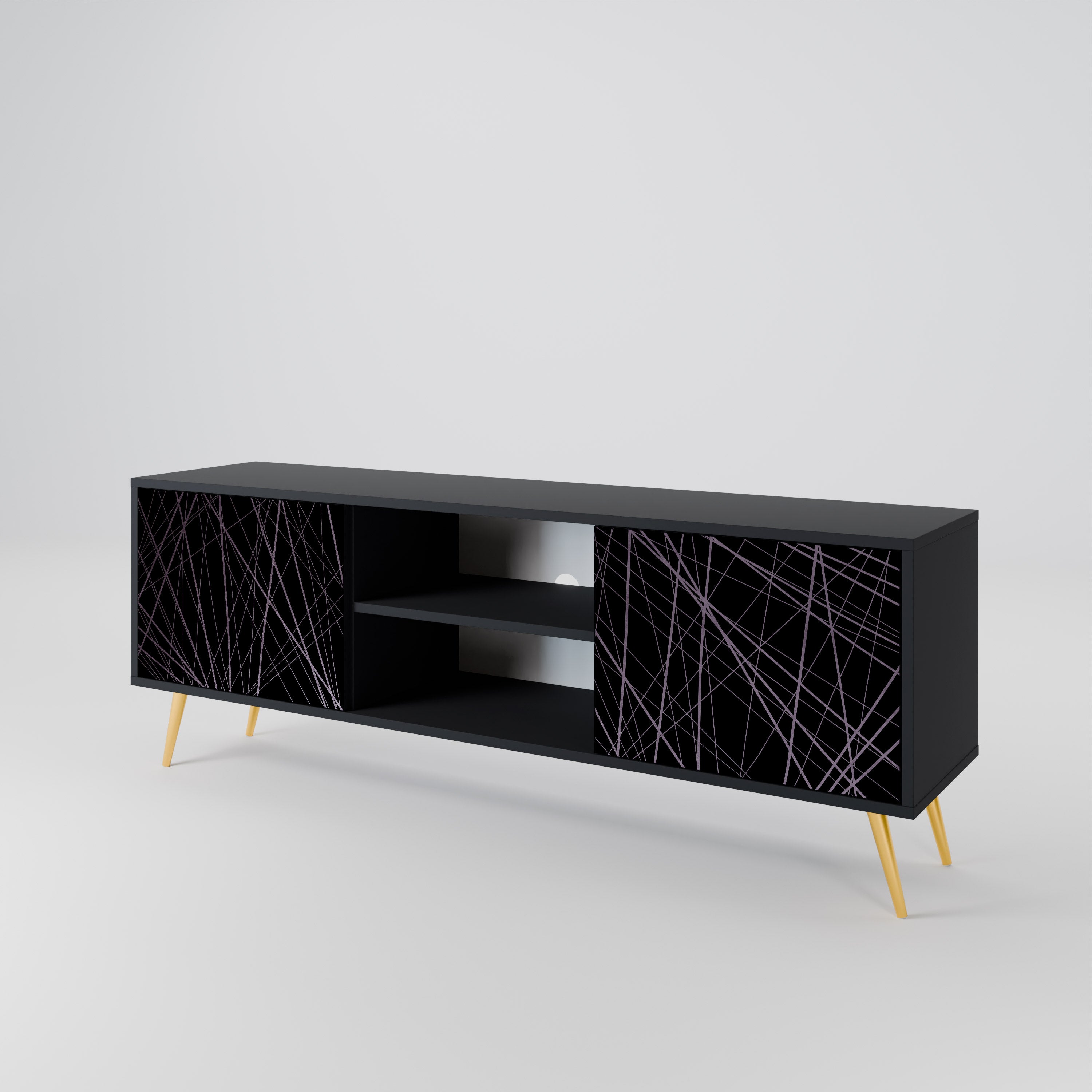 SHIMMER SPIDERGRAM 2-Door TV Stand in Black Finish