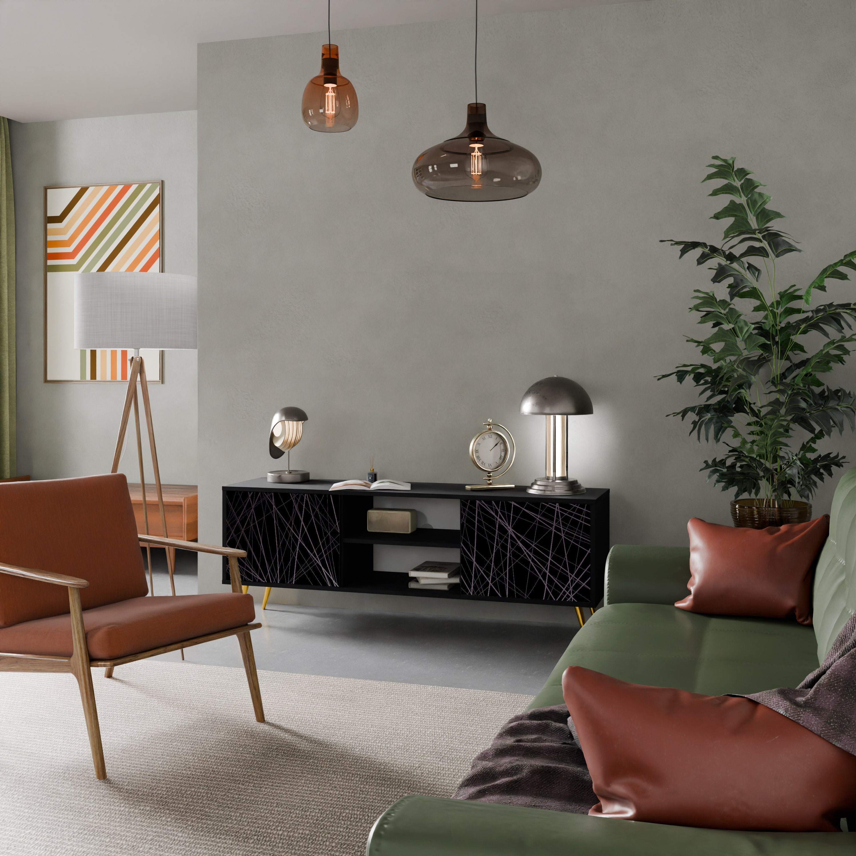 SHIMMER SPIDERGRAM 2-Door TV Stand in Black Finish