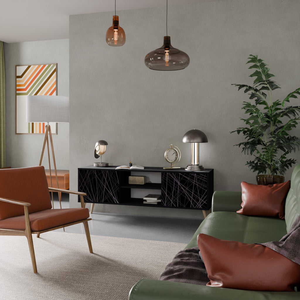 SHIMMER SPIDERGRAM 2-Door TV Stand in Black Finish