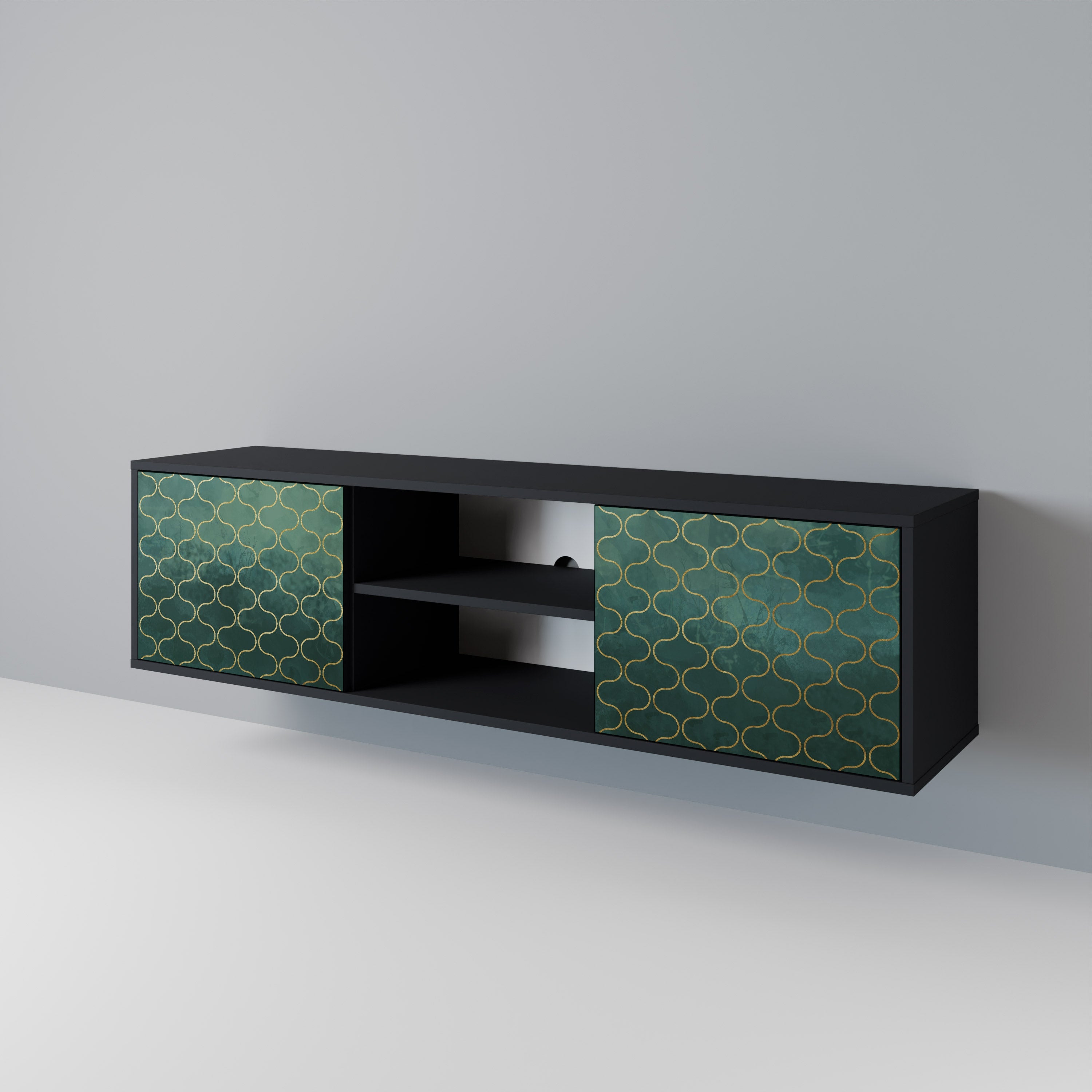 TESSELATED GREENERY 2-Door TV Stand in Black Finish