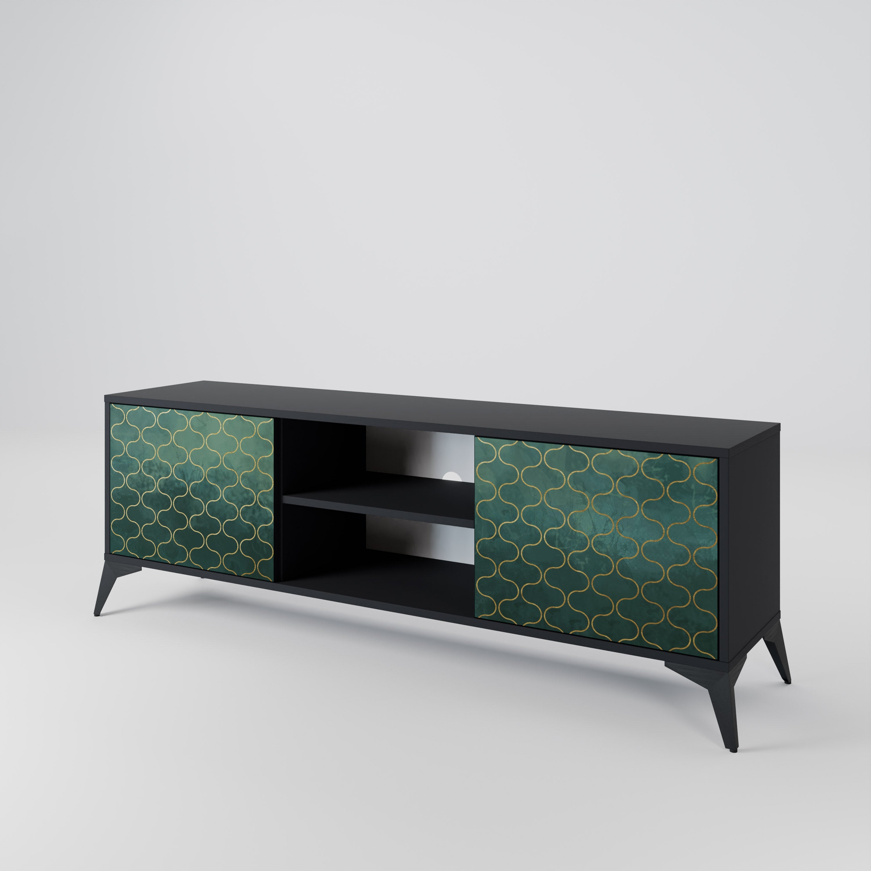 TESSELATED GREENERY 2-Door TV Stand in Black Finish