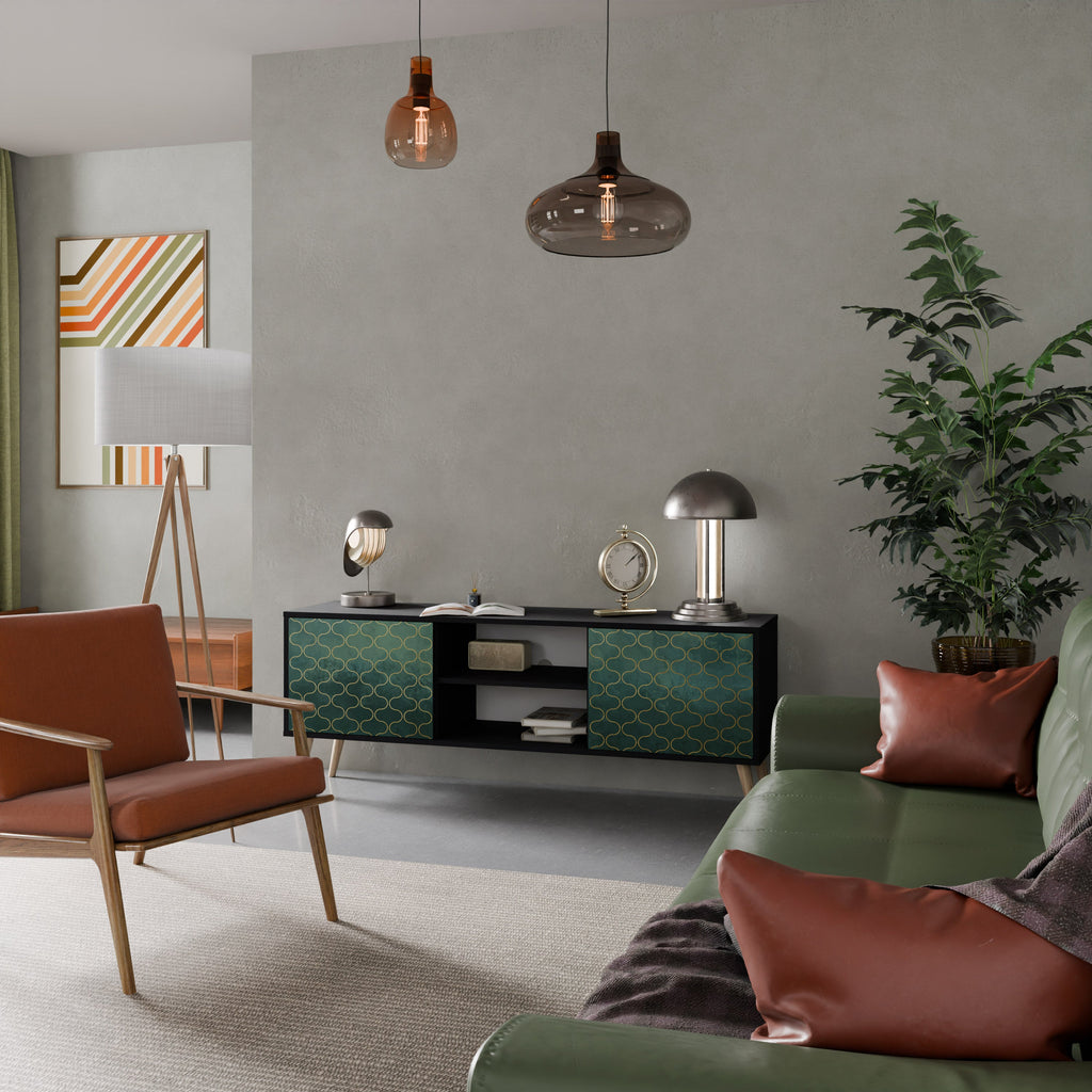 TESSELATED GREENERY 2-Door TV Stand in Black Finish