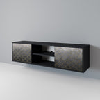 TESSELATED GRAYISH 2-Door TV Stand in Black Finish