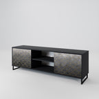 TESSELATED GRAYISH 2-Door TV Stand in Black Finish