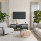 TESSELATED GRAYISH 2-Door TV Stand in Black Finish