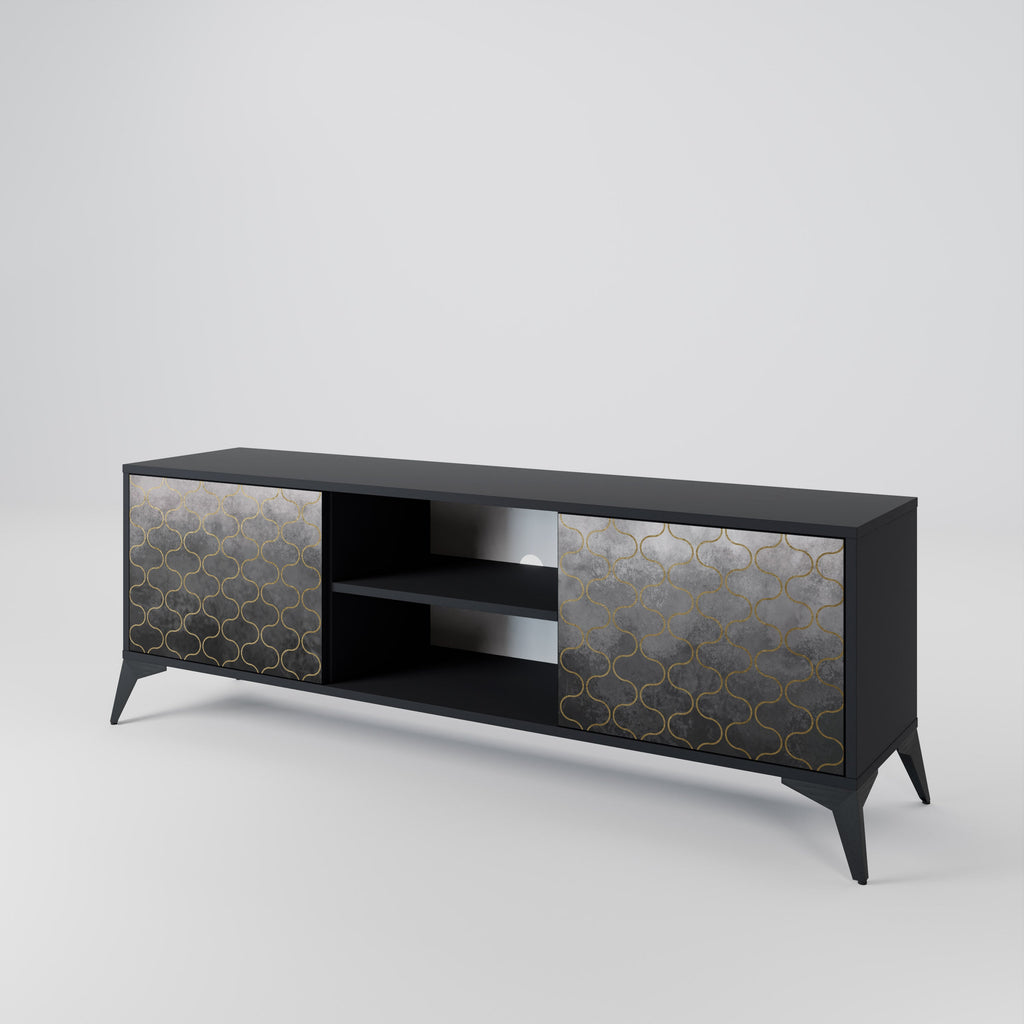 TESSELATED GRAYISH 2-Door TV Stand in Black Finish