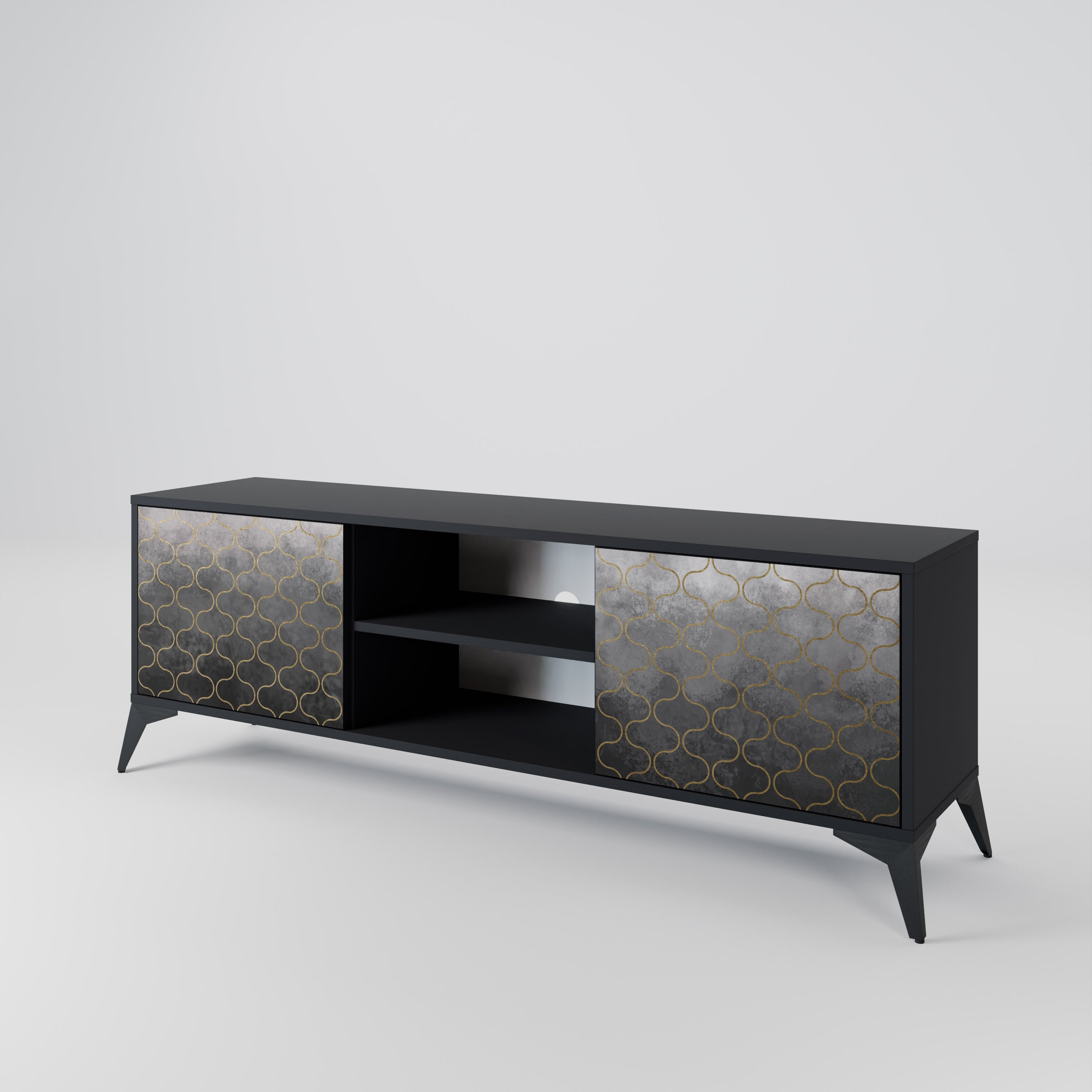 TESSELATED GRAYISH 2-Door TV Stand in Black Finish