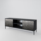 TESSELATED GRAYISH 2-Door TV Stand in Black Finish