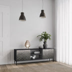 TESSELATED GRAYISH 2-Door TV Stand in Black Finish