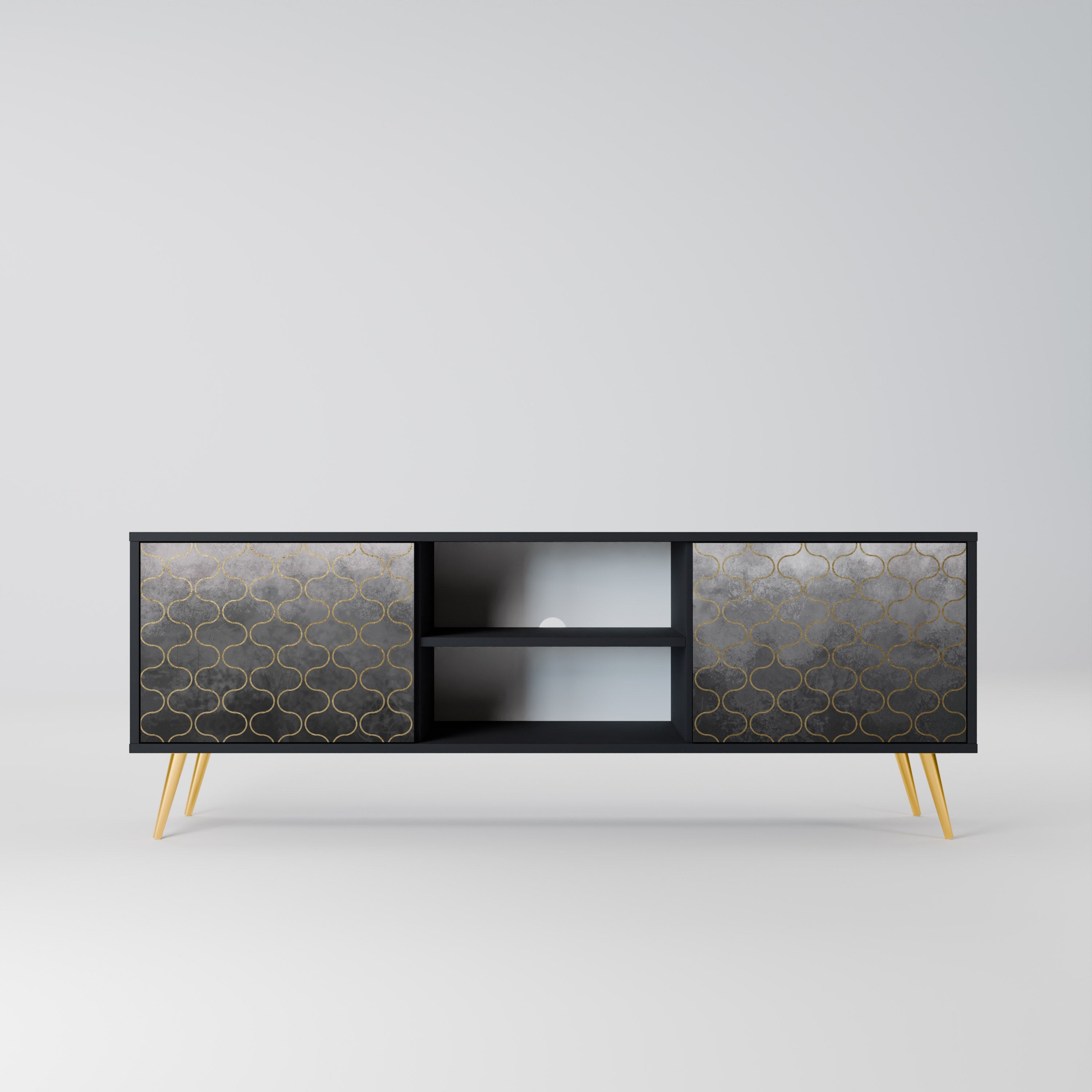 TESSELATED GRAYISH 2-Door TV Stand in Black Finish