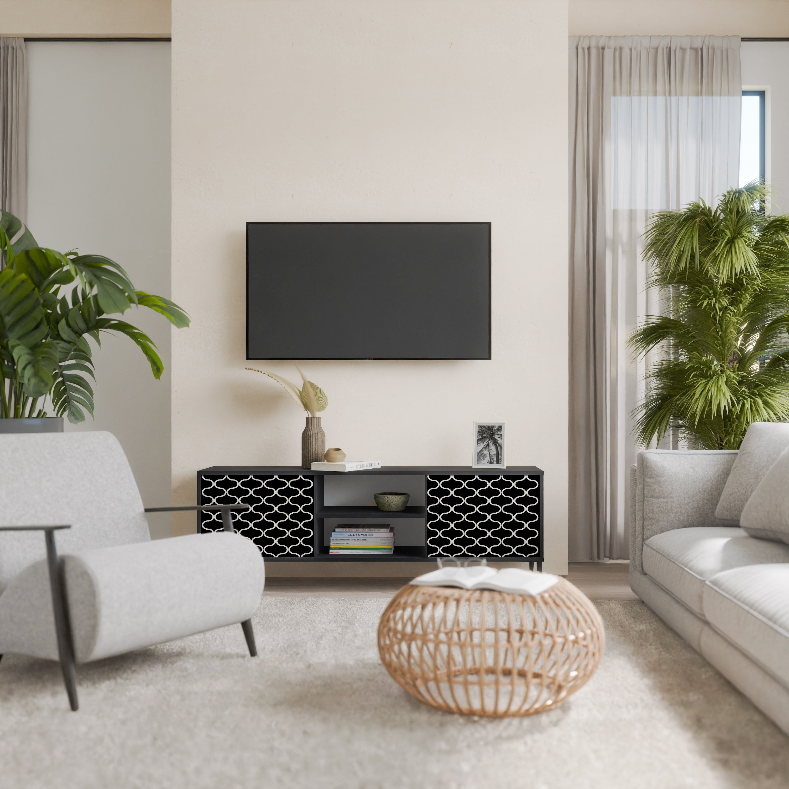 TESSELATED BLACKNESS 2-Door TV Stand in Black Finish