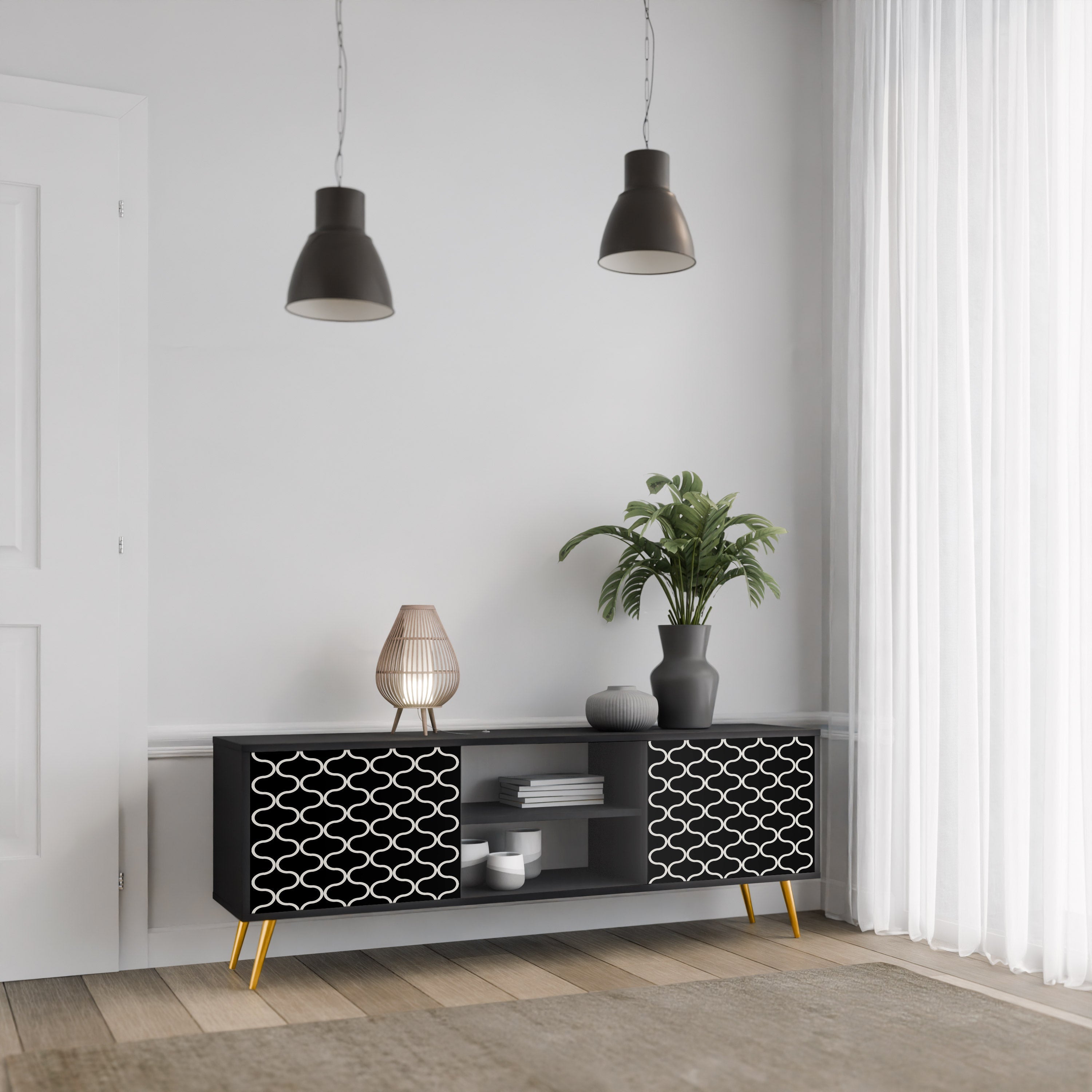 TESSELATED BLACKNESS 2-Door TV Stand in Black Finish