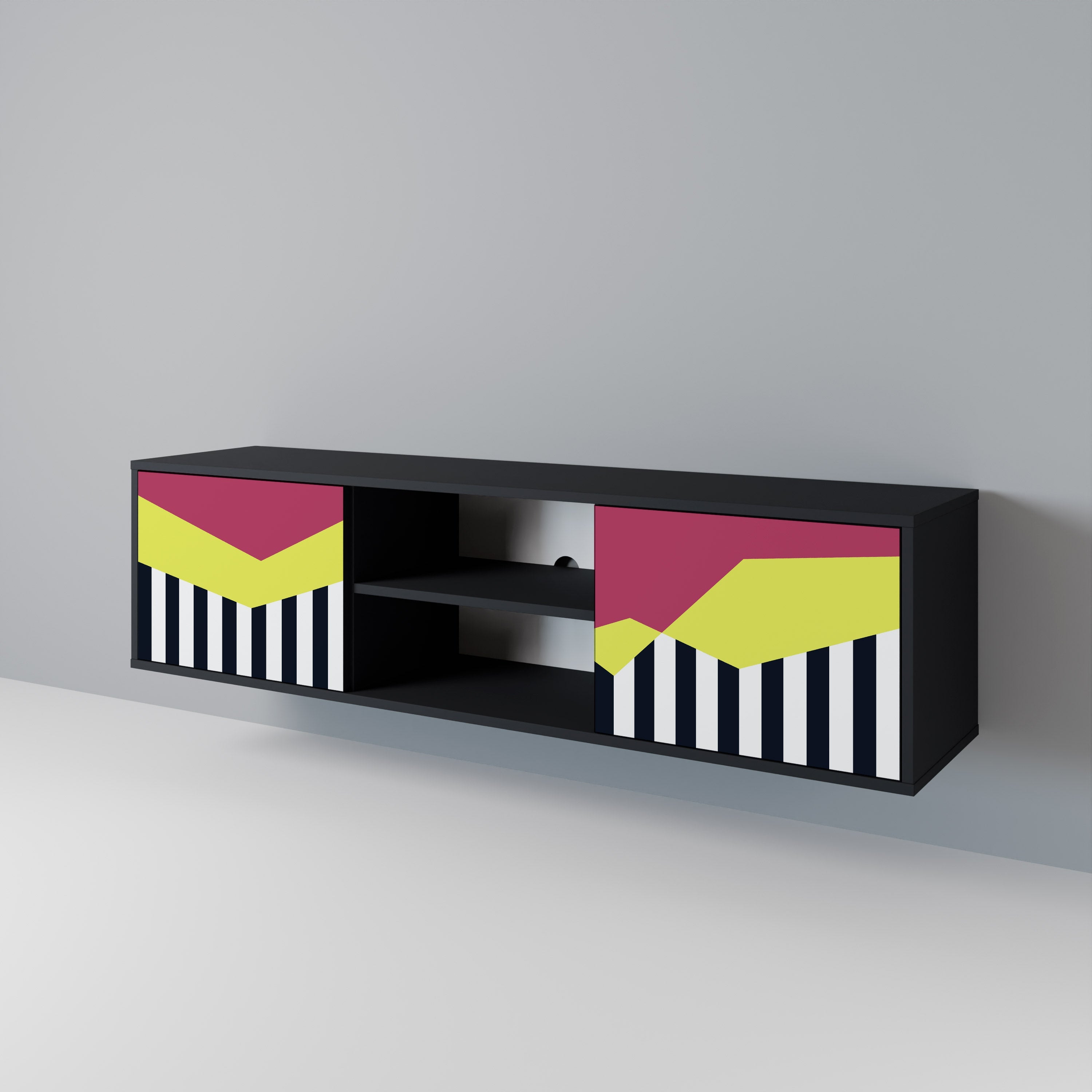 PIANO FANTASY 2-Door TV Stand in Black Finish