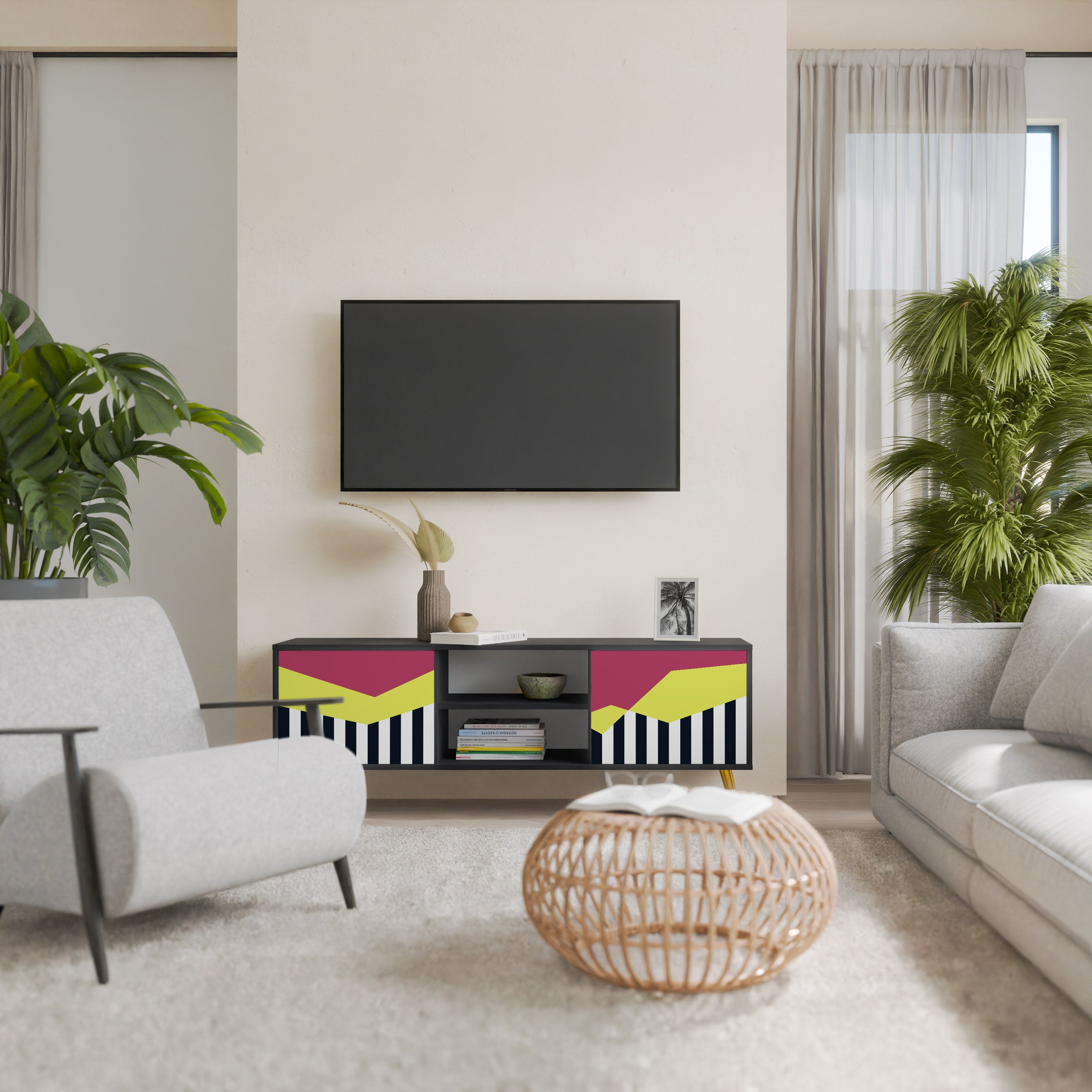 PIANO FANTASY 2-Door TV Stand in Black Finish