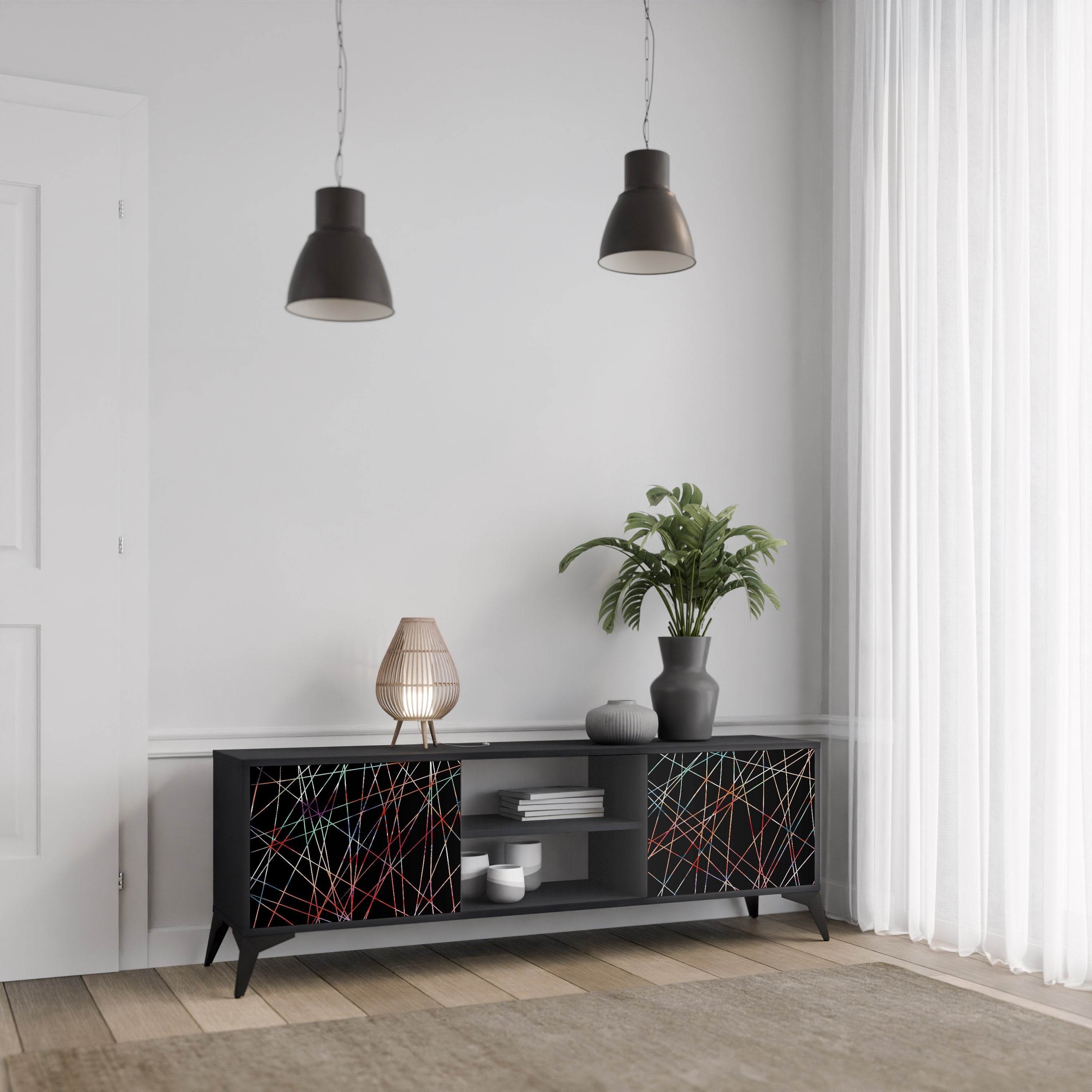 LUMINOUS SNARE Móvel de TV com 2 Portas em Acabamento Preto