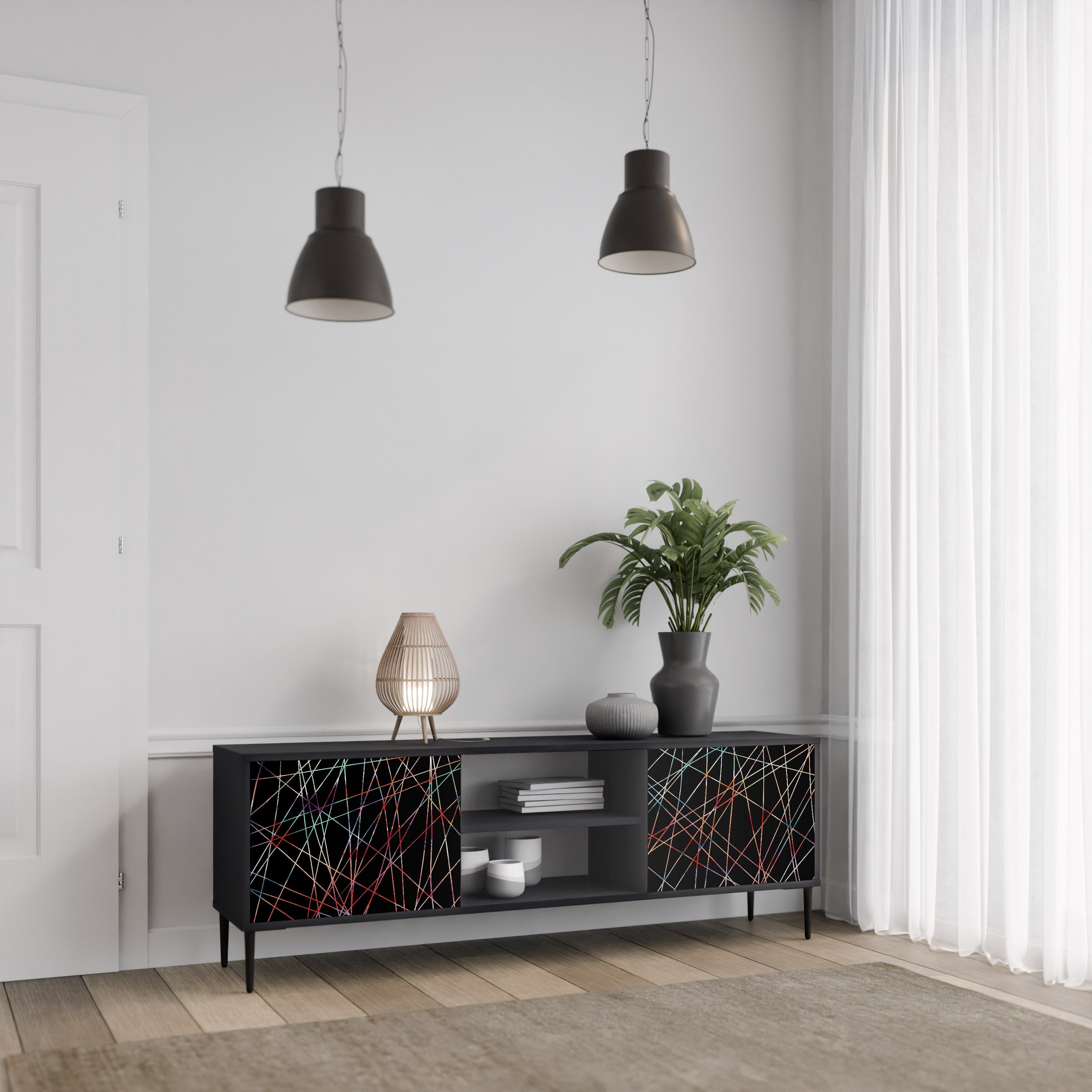 LUMINOUS SNARE 2-Door TV Stand in Black Finish