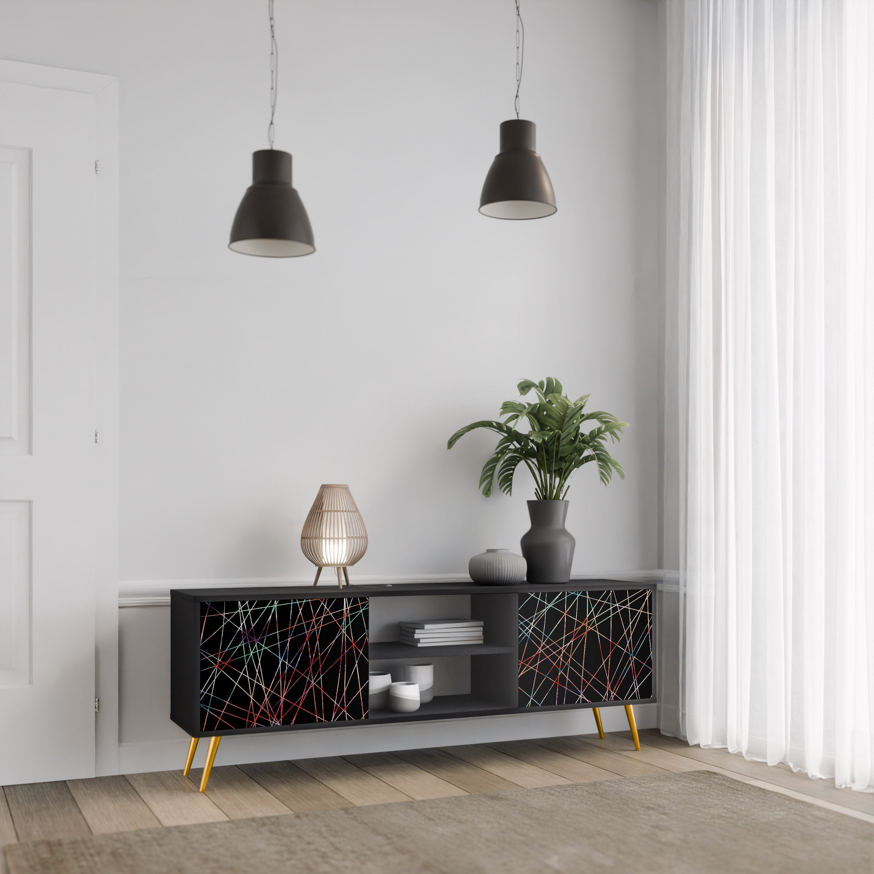 LUMINOUS SNARE Móvel de TV com 2 Portas em Acabamento Preto