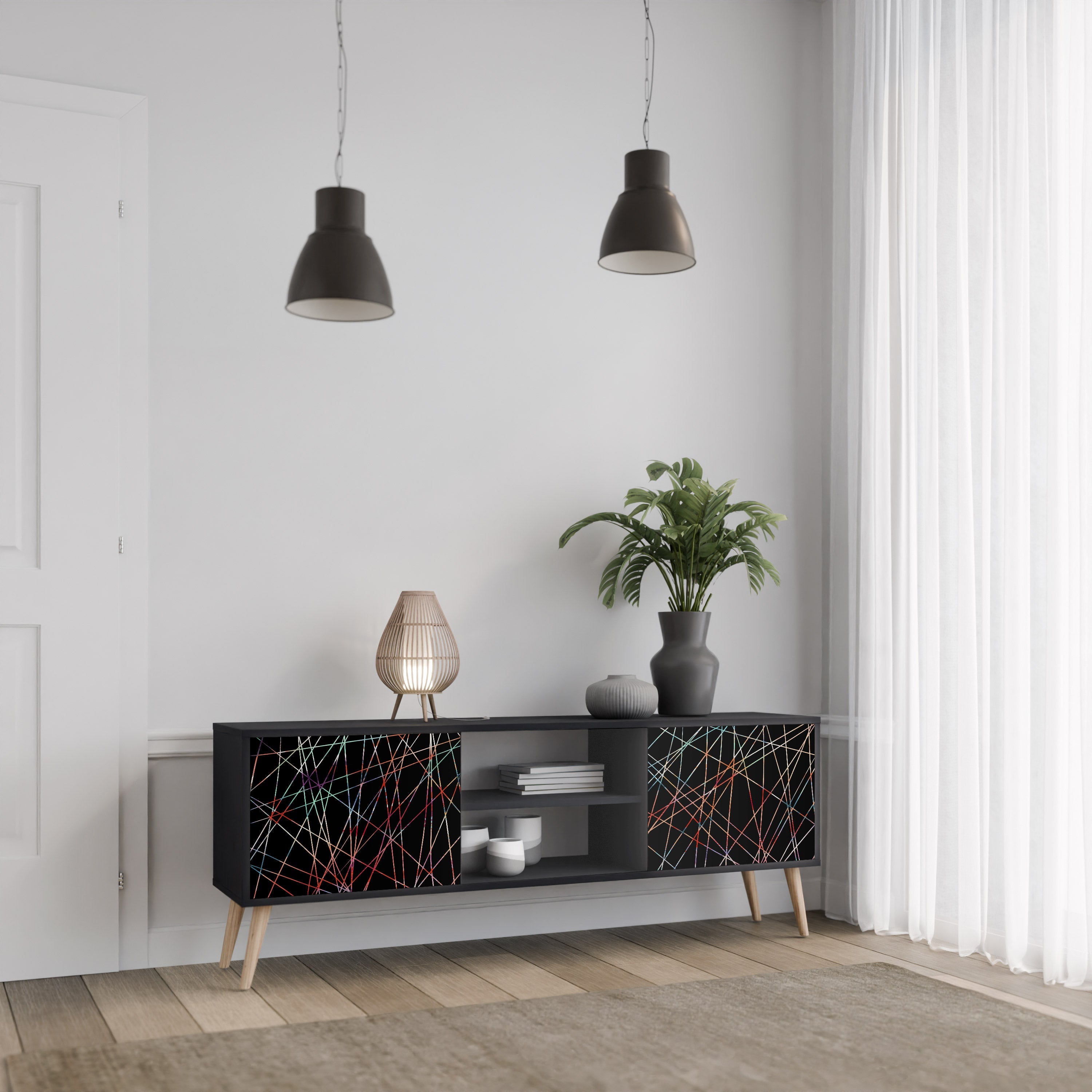 LUMINOUS SNARE Móvel de TV com 2 Portas em Acabamento Preto