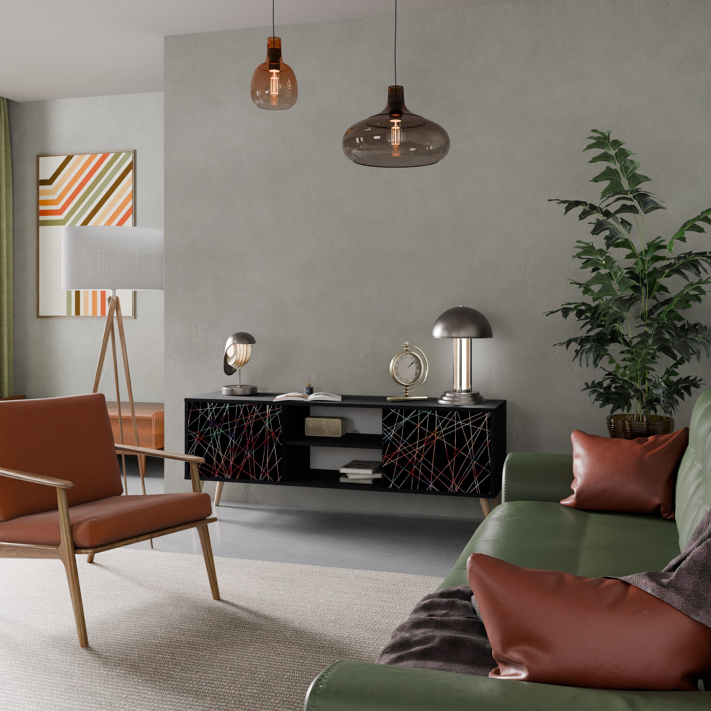 LUMINOUS SNARE Móvel de TV com 2 Portas em Acabamento Preto