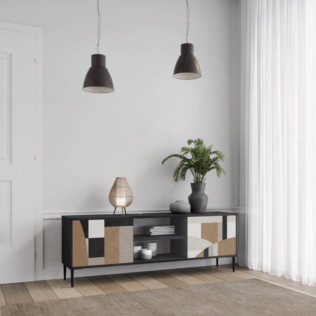 DELICATE MEMENTO Móvel de TV com 2 Portas em Acabamento Preto