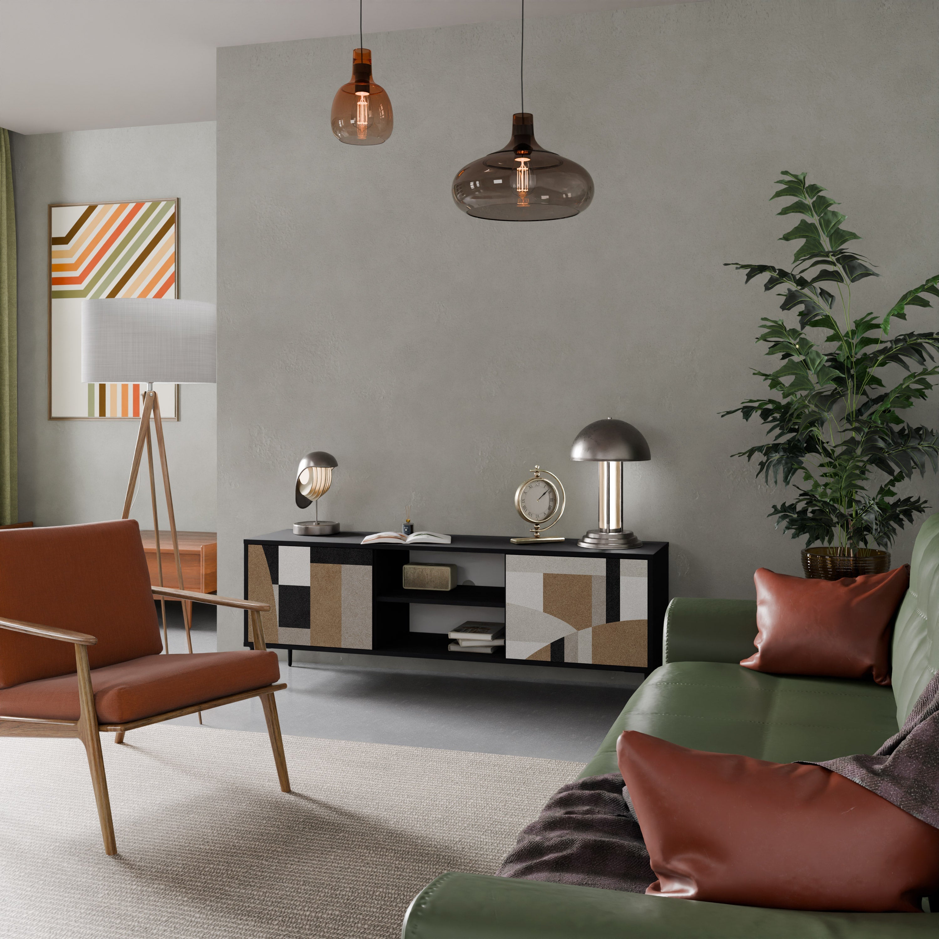 DELICATE MEMENTO Móvel de TV com 2 Portas em Acabamento Preto