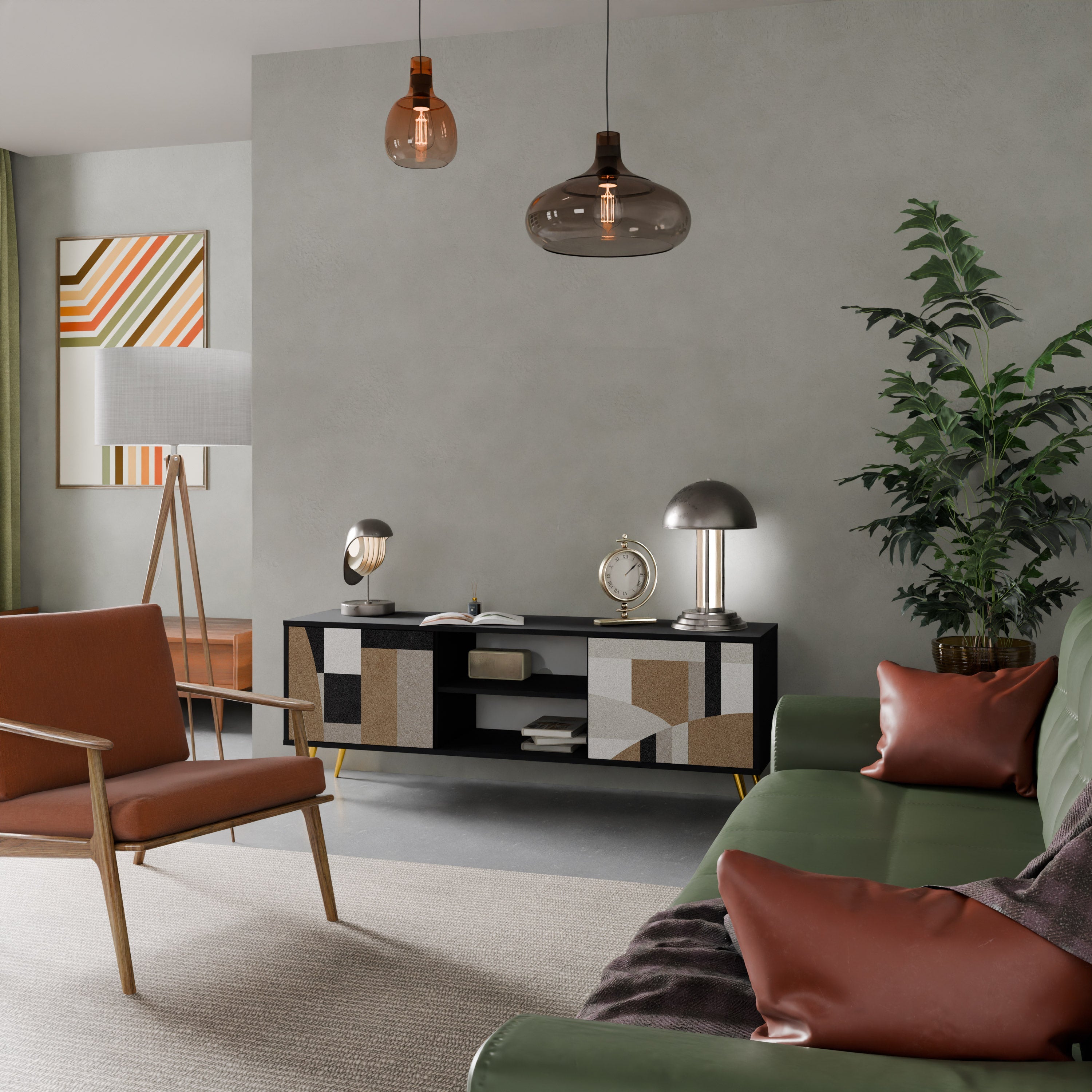 DELICATE MEMENTO Móvel de TV com 2 Portas em Acabamento Preto