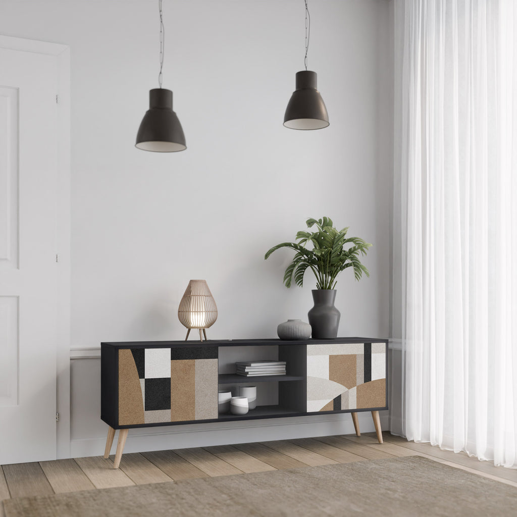 DELICATE MEMENTO Móvel de TV com 2 Portas em Acabamento Preto