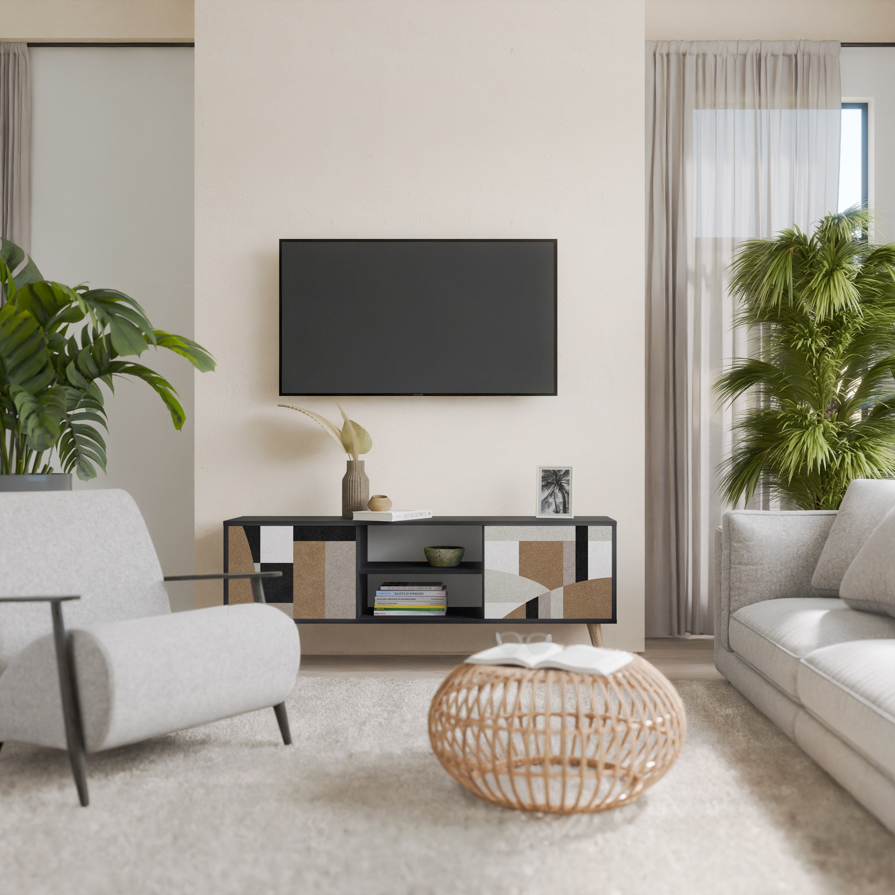 DELICATE MEMENTO Móvel de TV com 2 Portas em Acabamento Preto