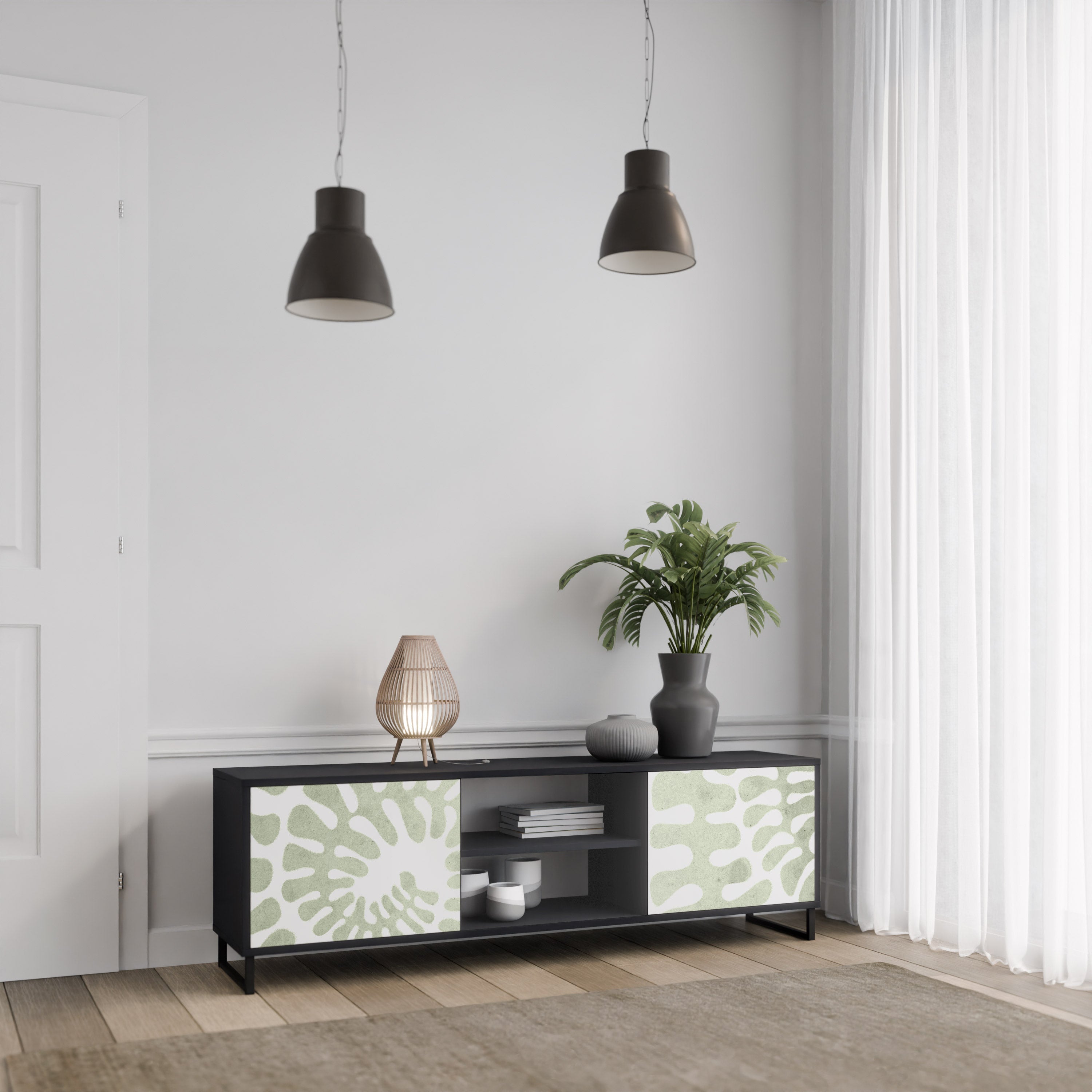 HELIX DANCE Móvel de TV com 2 Portas em Acabamento Preto