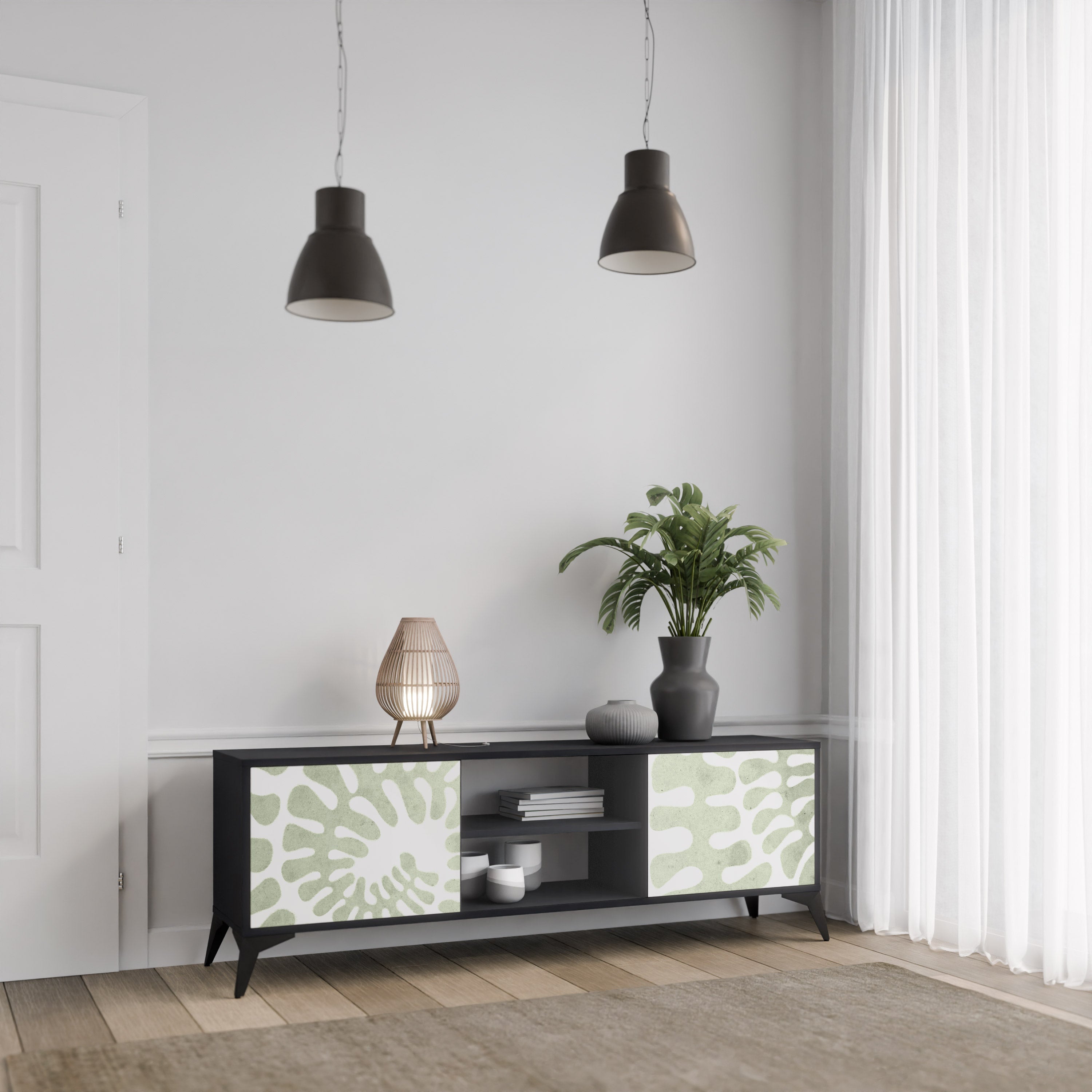 HELIX DANCE Móvel de TV com 2 Portas em Acabamento Preto