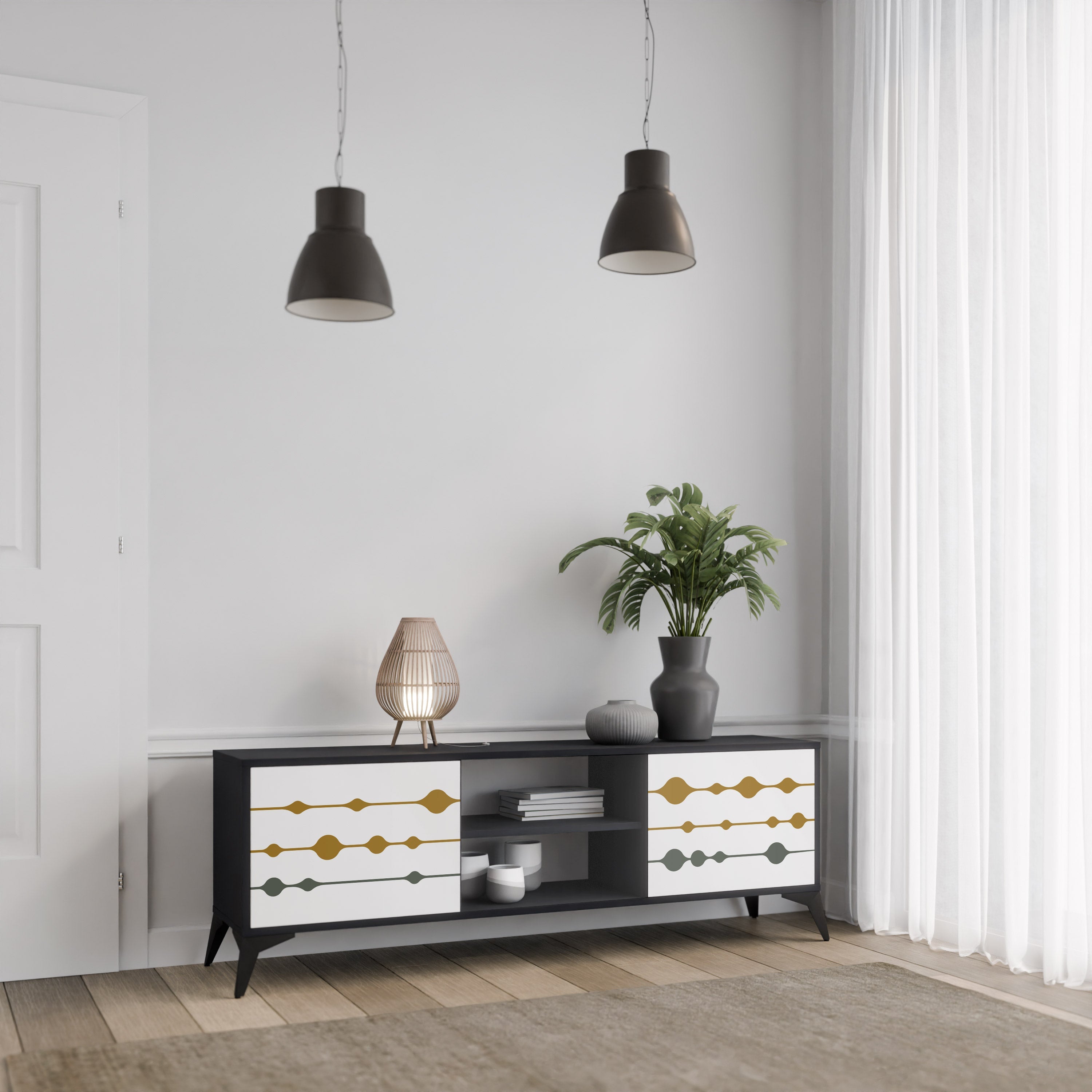 VIVID TONE 2-Door TV Stand in Black Finish