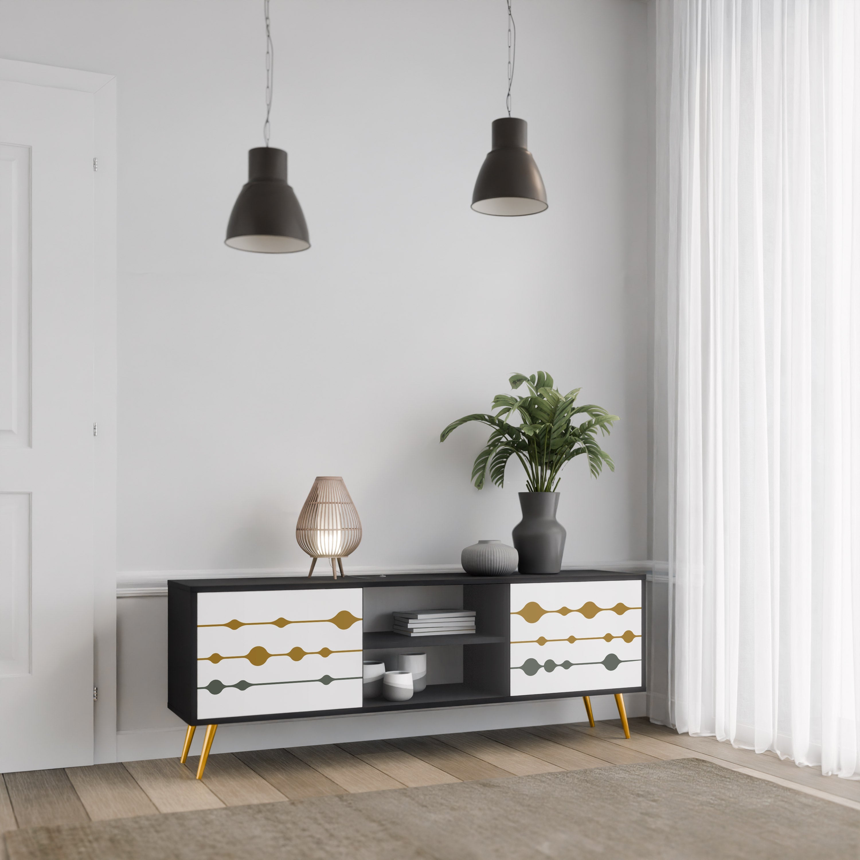 VIVID TONE 2-Door TV Stand in Black Finish