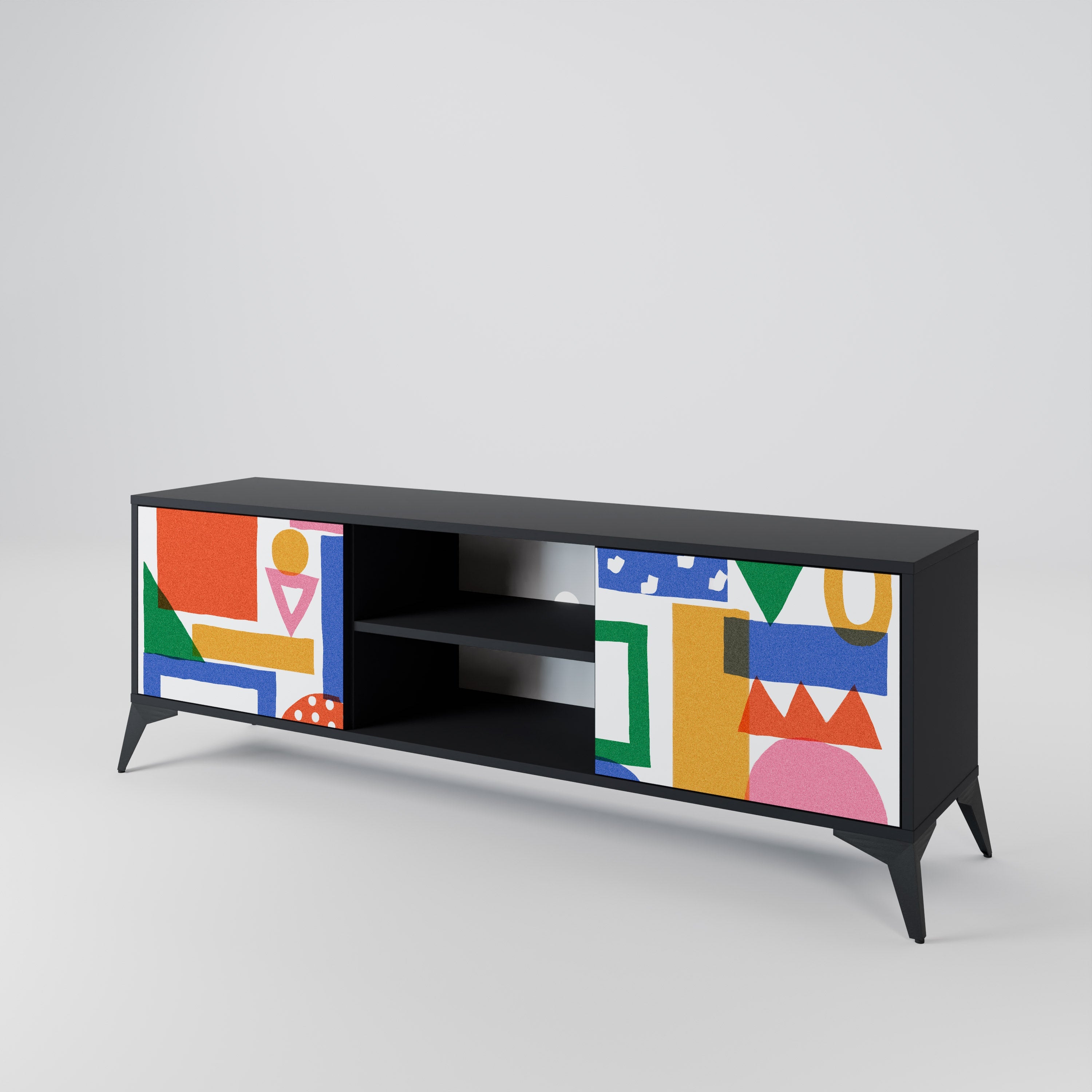 GEOMETRIC GLIMMER 2-Door TV Stand in Black Finish