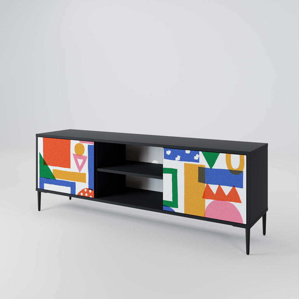 GEOMETRIC GLIMMER 2-Door TV Stand in Black Finish