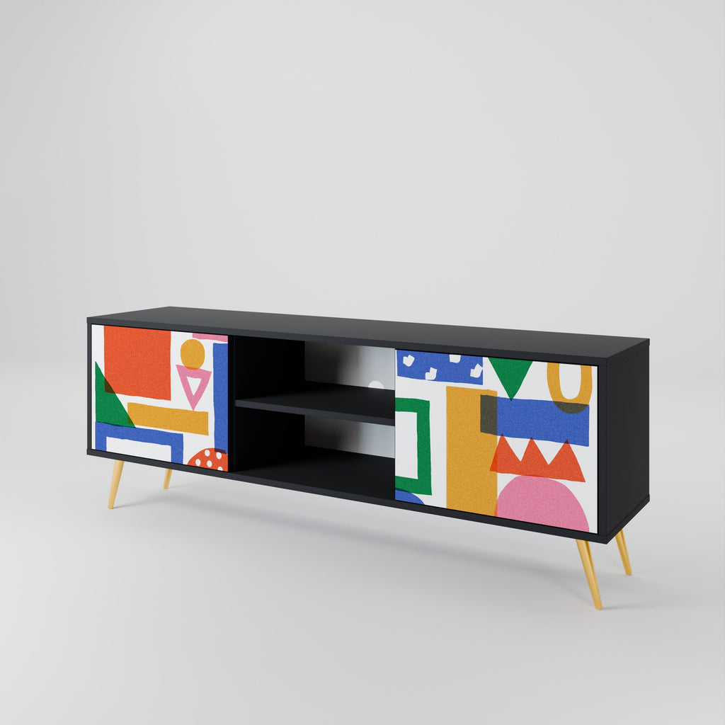 GEOMETRIC GLIMMER 2-Door TV Stand in Black Finish