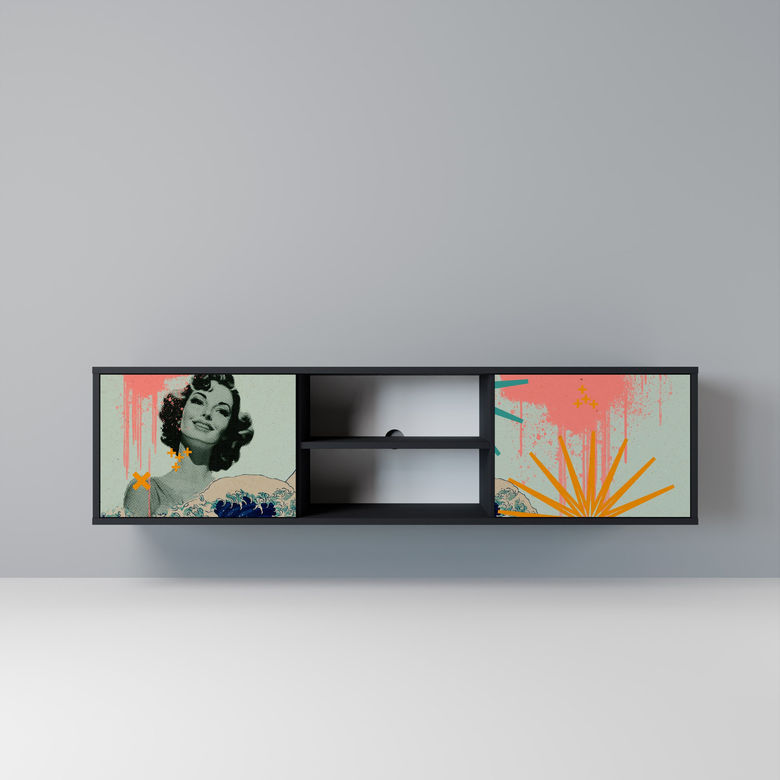 KANAGAWA BEAUTY Móvel de TV com 2 Portas em Acabamento Preto