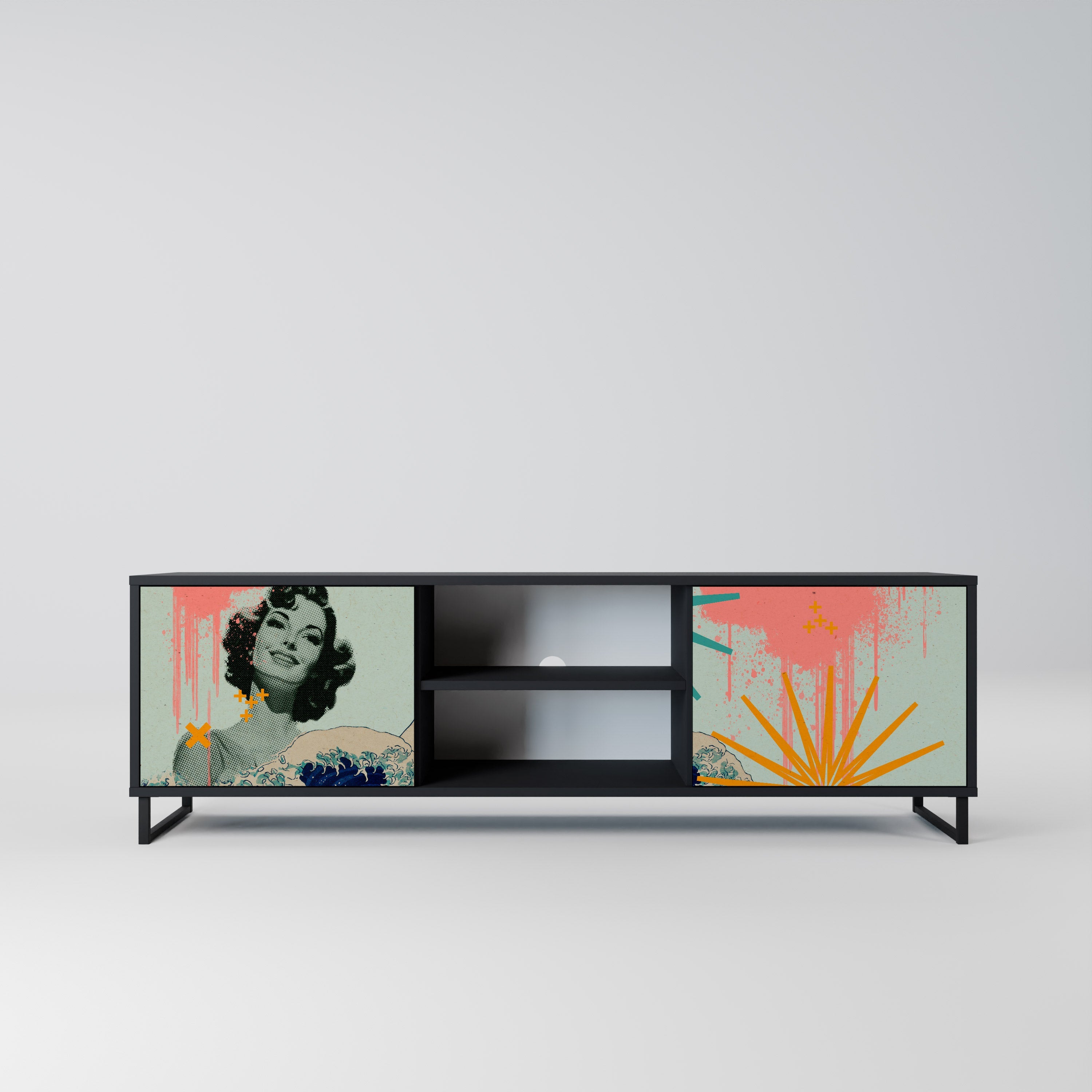 KANAGAWA BEAUTY Móvel de TV com 2 Portas em Acabamento Preto